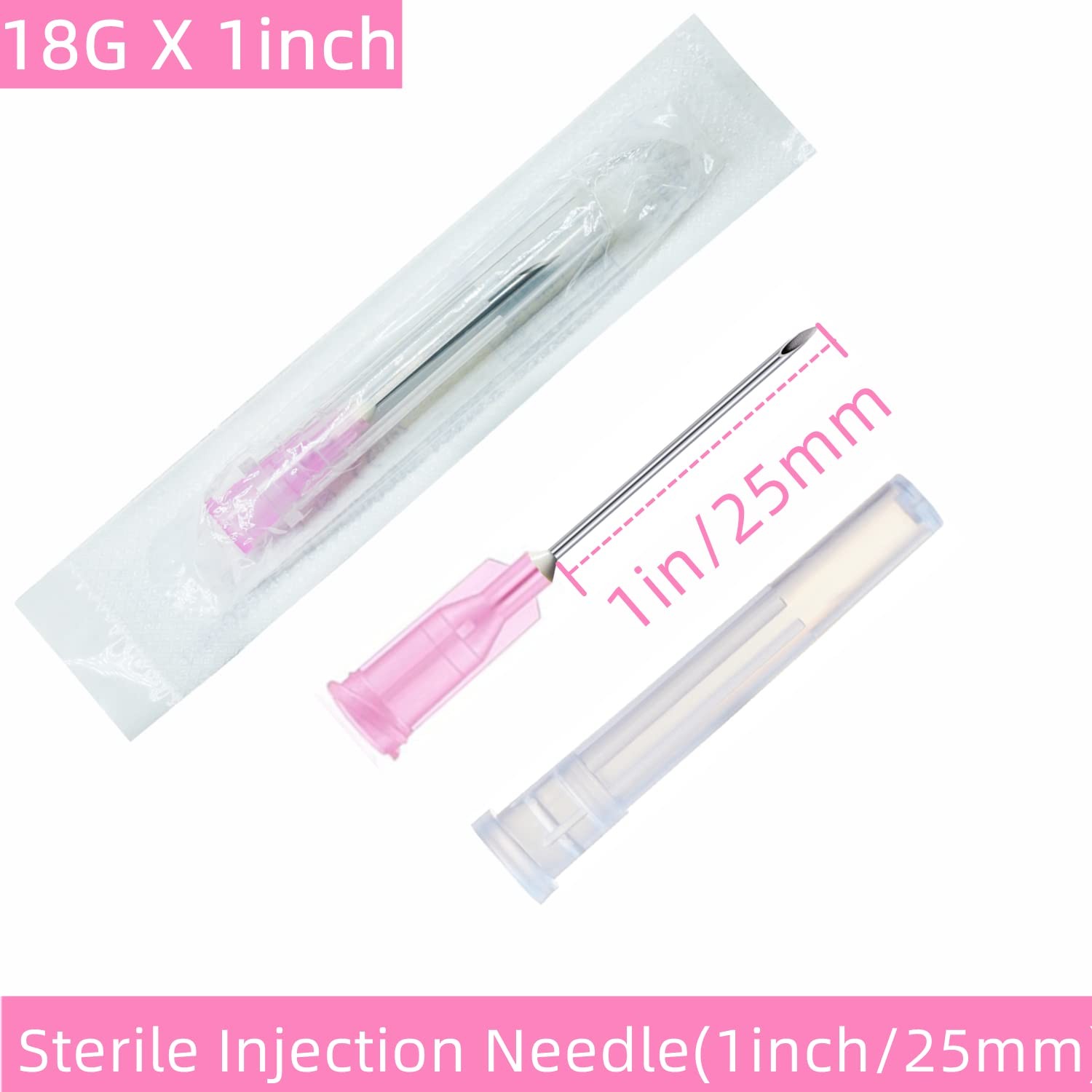 100 Pack 18Ga 1 Inch Sterile Disposable Injection Needle with Cap 1