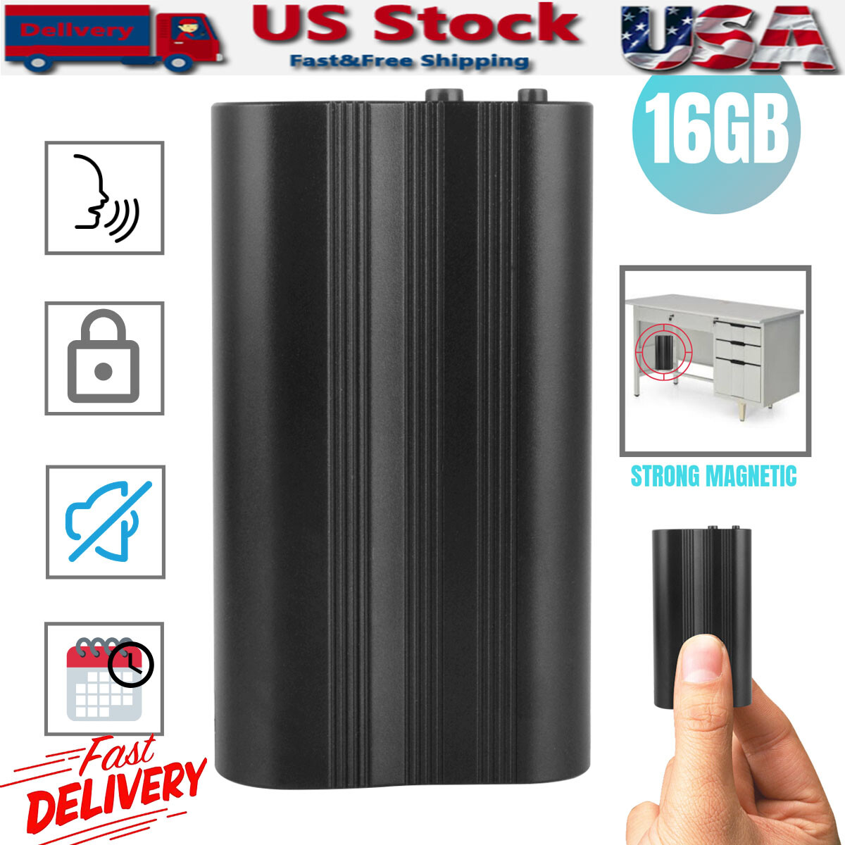 500Hr 16GB Spy Digital Voice Activated Recorder Mini Audio Magnetic MP3 Player