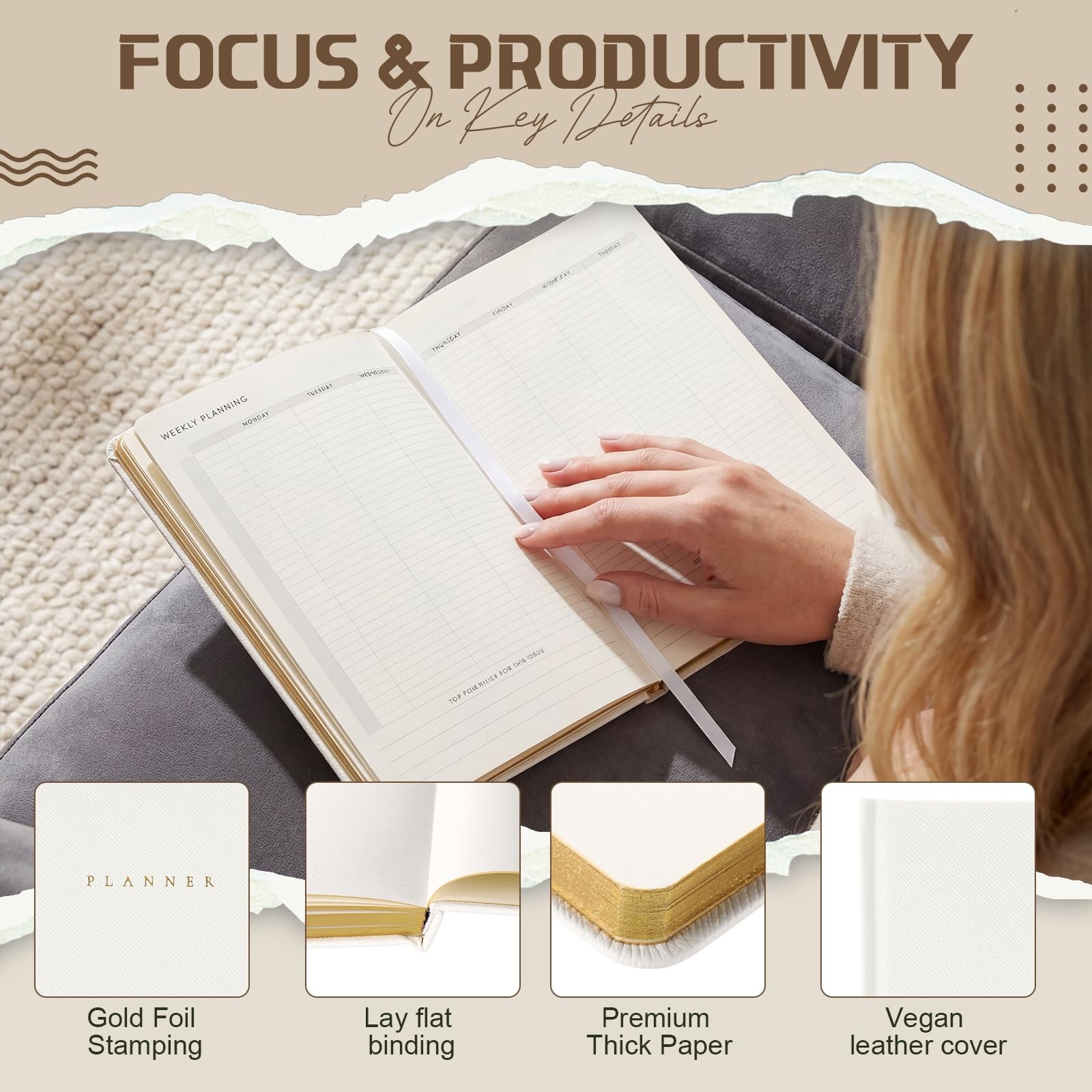 Productivity 3-month Planner Undated Daily Weekly Monthly Planner with Hardco…