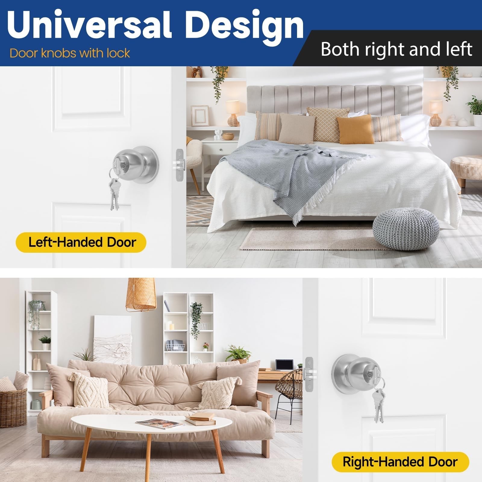 6 Pack Keyed Entry Door Knob with Lock and Key, Exterior and Interior Door Kn…