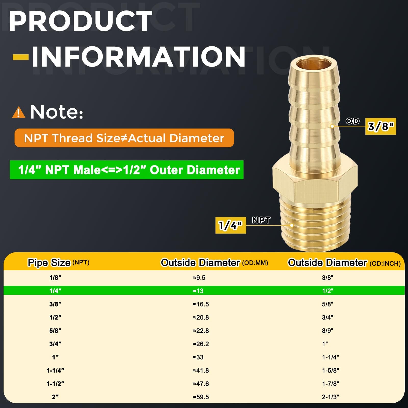 METALLIXITY 2pcs Brass Hose Barbs to NPT 3/8″ Barb To 1/4″ Male,