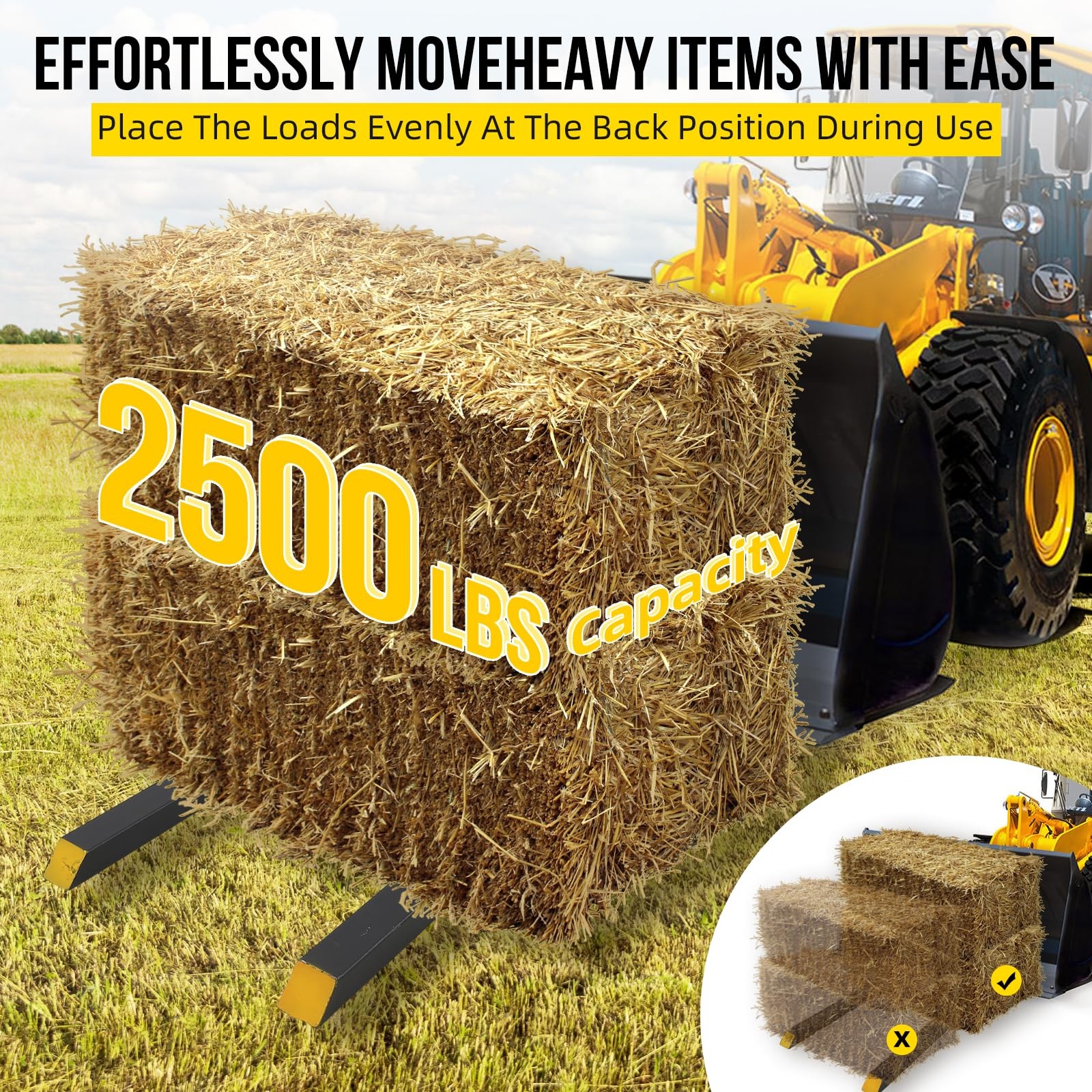 2500lb 4000lb Tractor Pallet Fork Bucket Clamp on Skid Steer Loader 43» / 60»