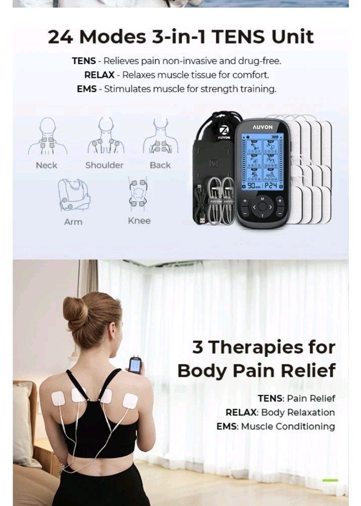 AUVON TENS EMS Unit Muscle Stimulator for Pain Relief – 24 Modes TA2224