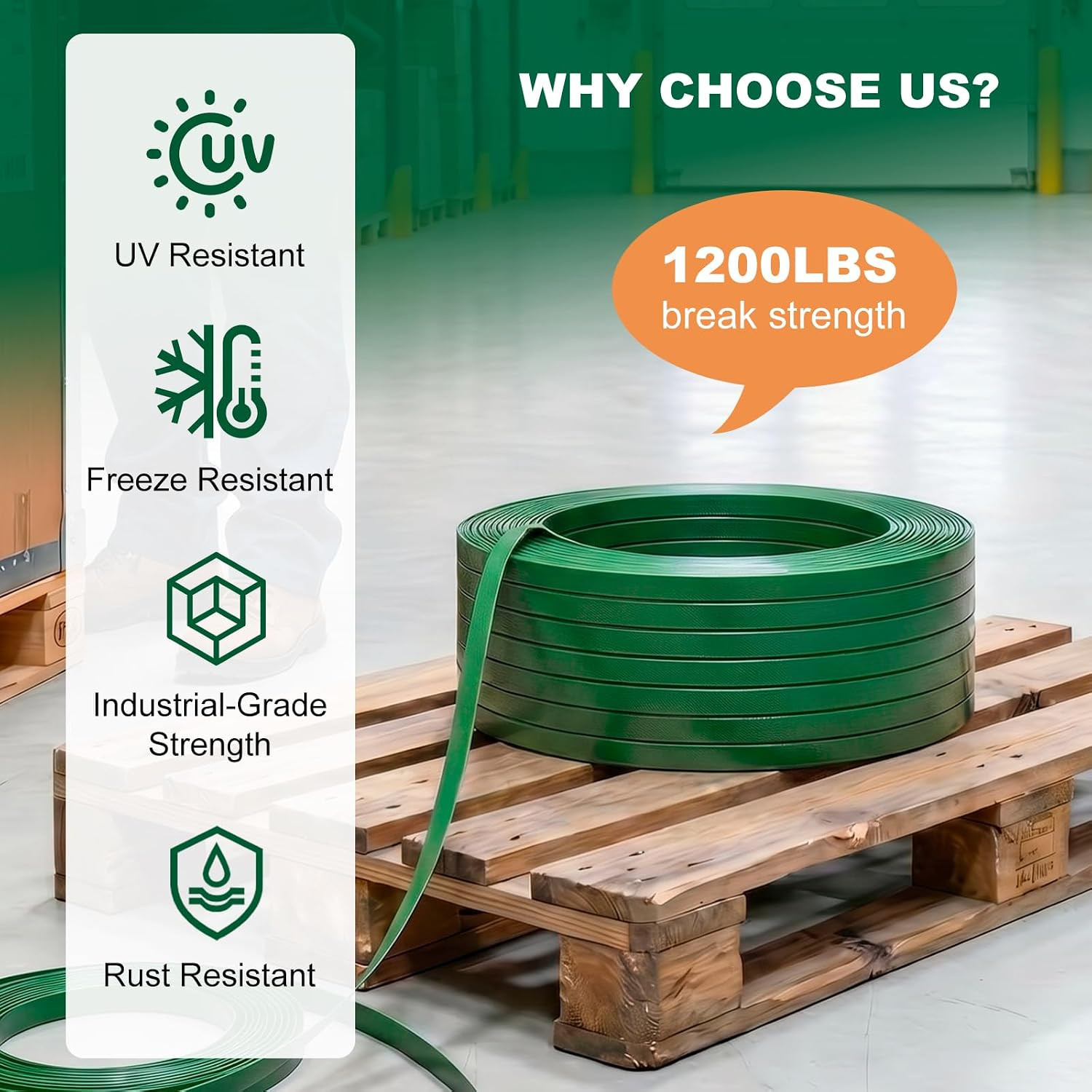 PET Banding Strapping Roll 1000Ft, 5/8» X 0.036» Polyester Strapping, 1200Lbs