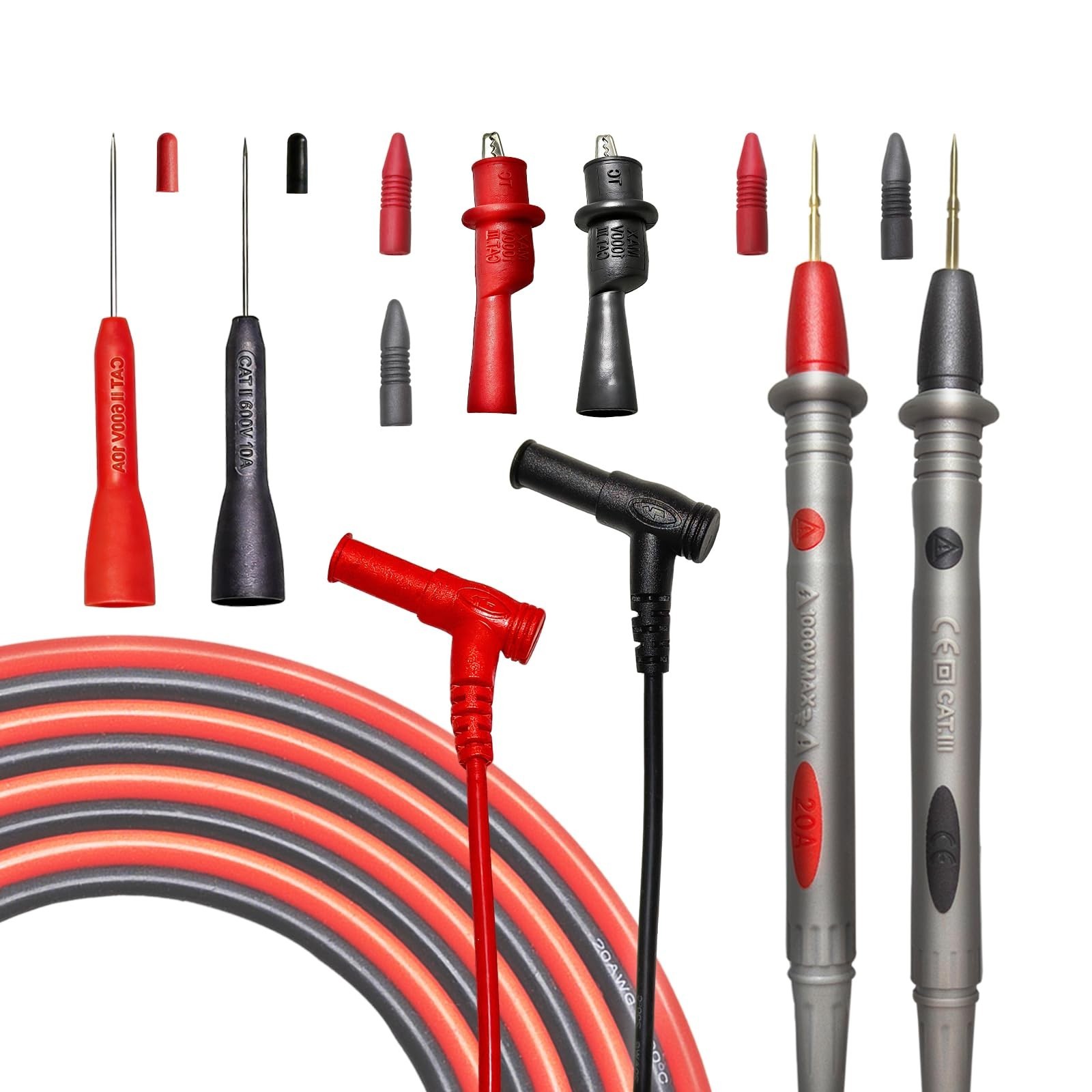 Premium Multimeter Leads Set 49in Silicone Gold Plated Probes CAT III 1000V NEW