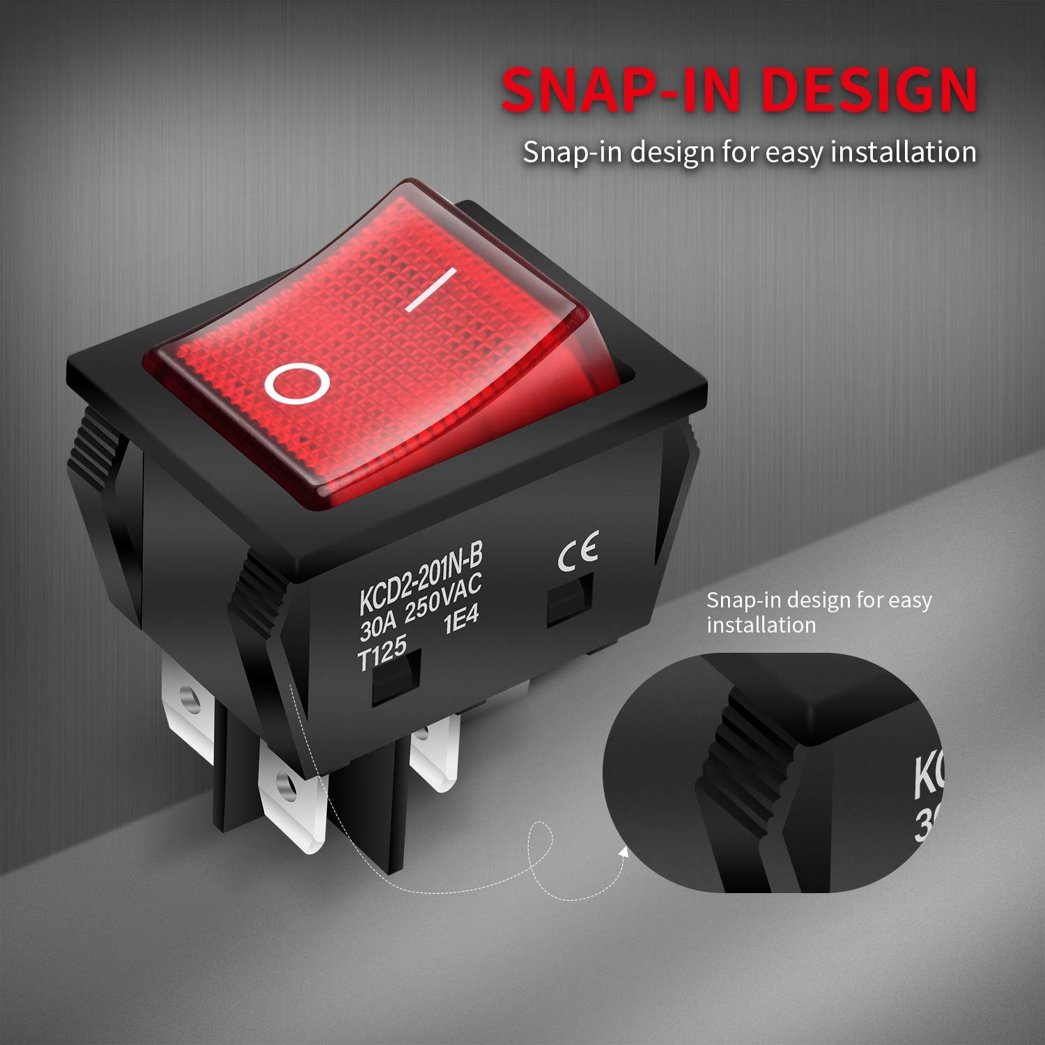 3 Pack On Off Red Light Rocker Switch 250V AC 30 AMP 125V 30A DPST 4 lug legs