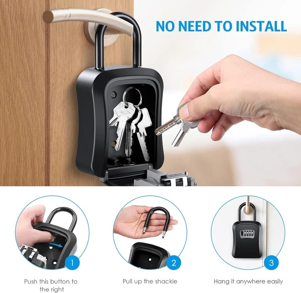 Key Lock Box Combination Wall Non Metal 4 Digit Security Storage Case Organizer