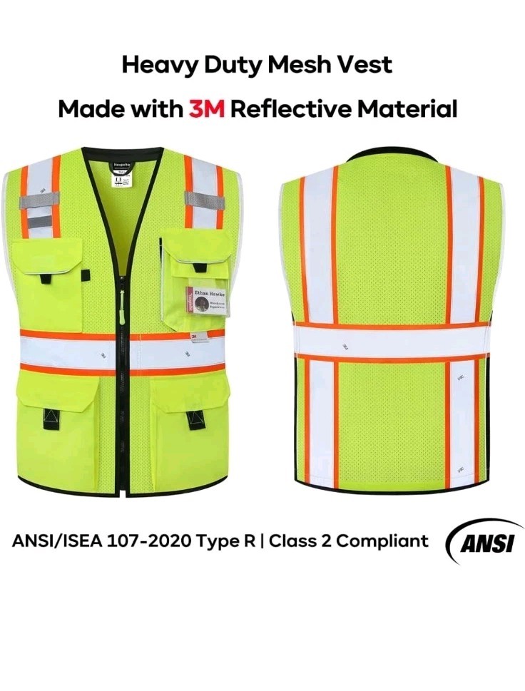 FX SAFETY VEST -Class 2 High Visibility Reflective Yellow Safety Vest NPV3Y