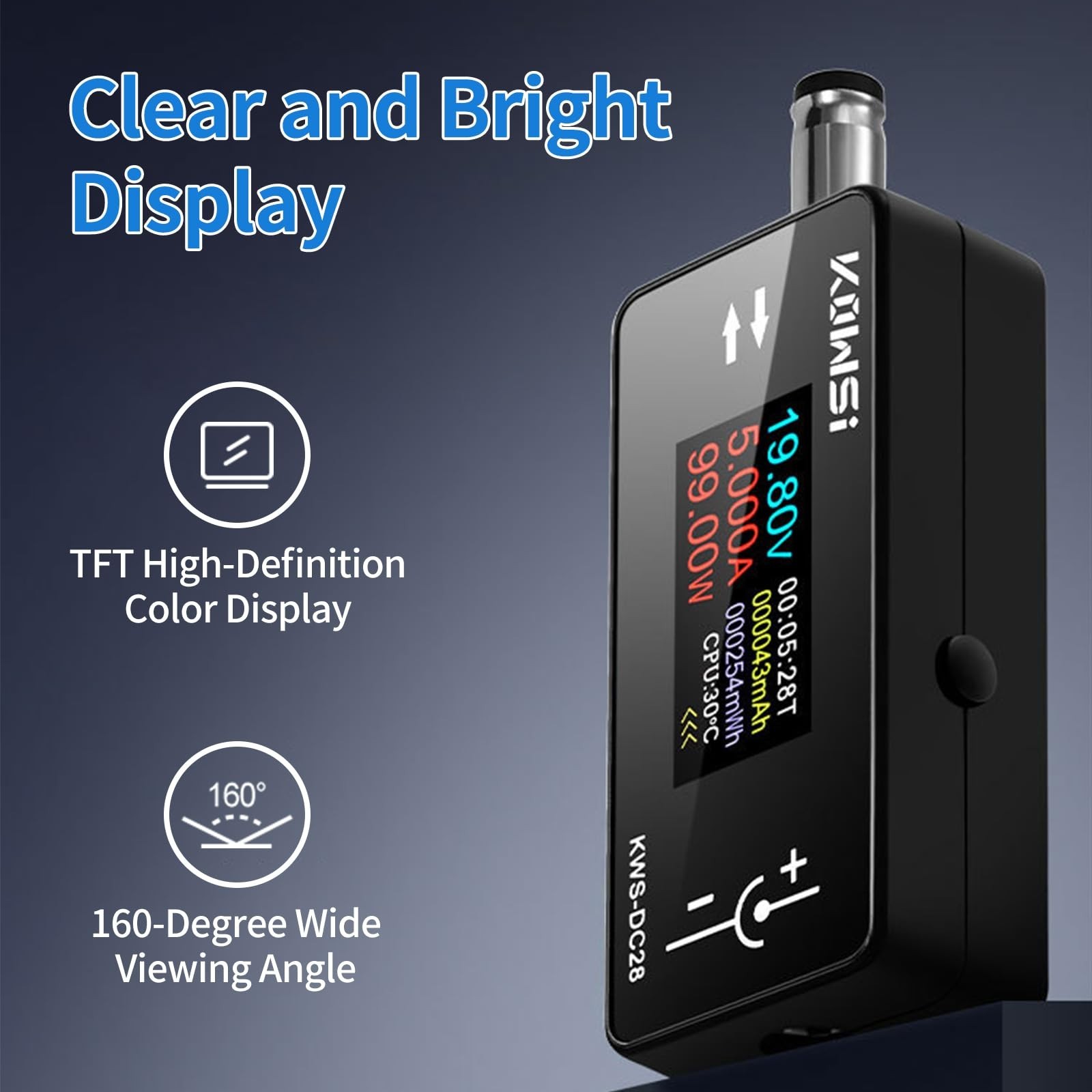 DC Voltage Tester DC Power Meter, 4-30V 0-12A Two-Way Measurement Voltage Cur…