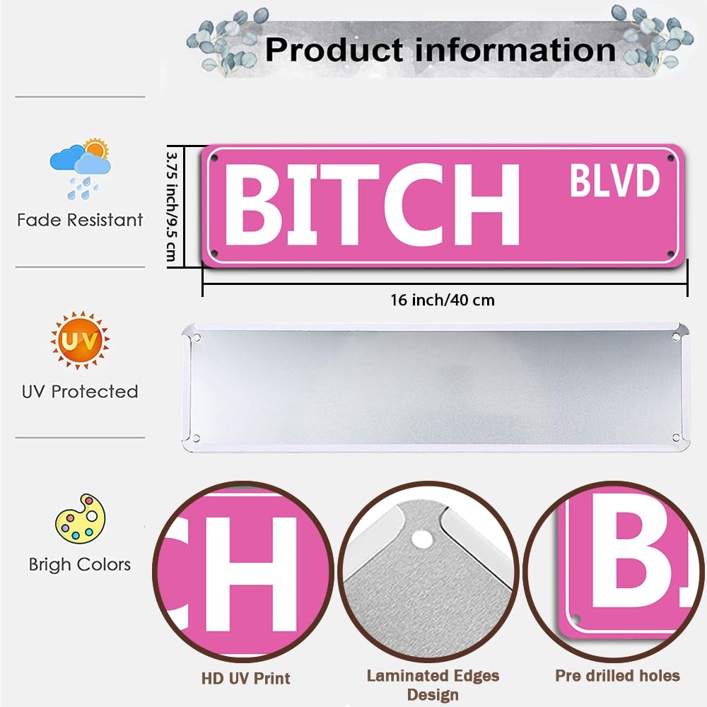 Retro Pink Tin Metal Sign – ‘BITCH BLVD’ – Bold Statement Decor for Home, Bar, o