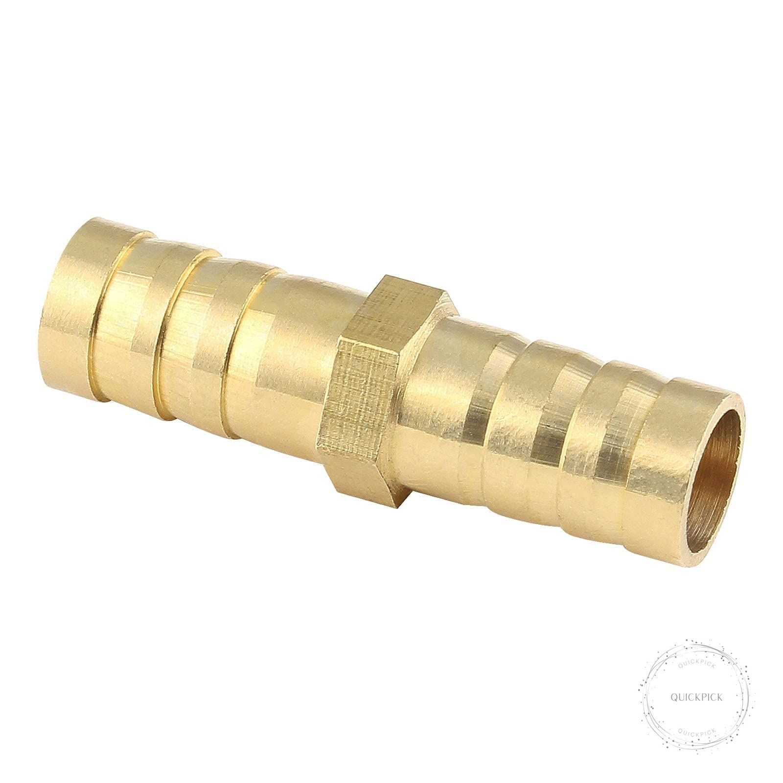 10Pcs Brass Hose Barb Fitting, 3/8″ x 3/8″ ID Hex Barbed Splicer Mender Union