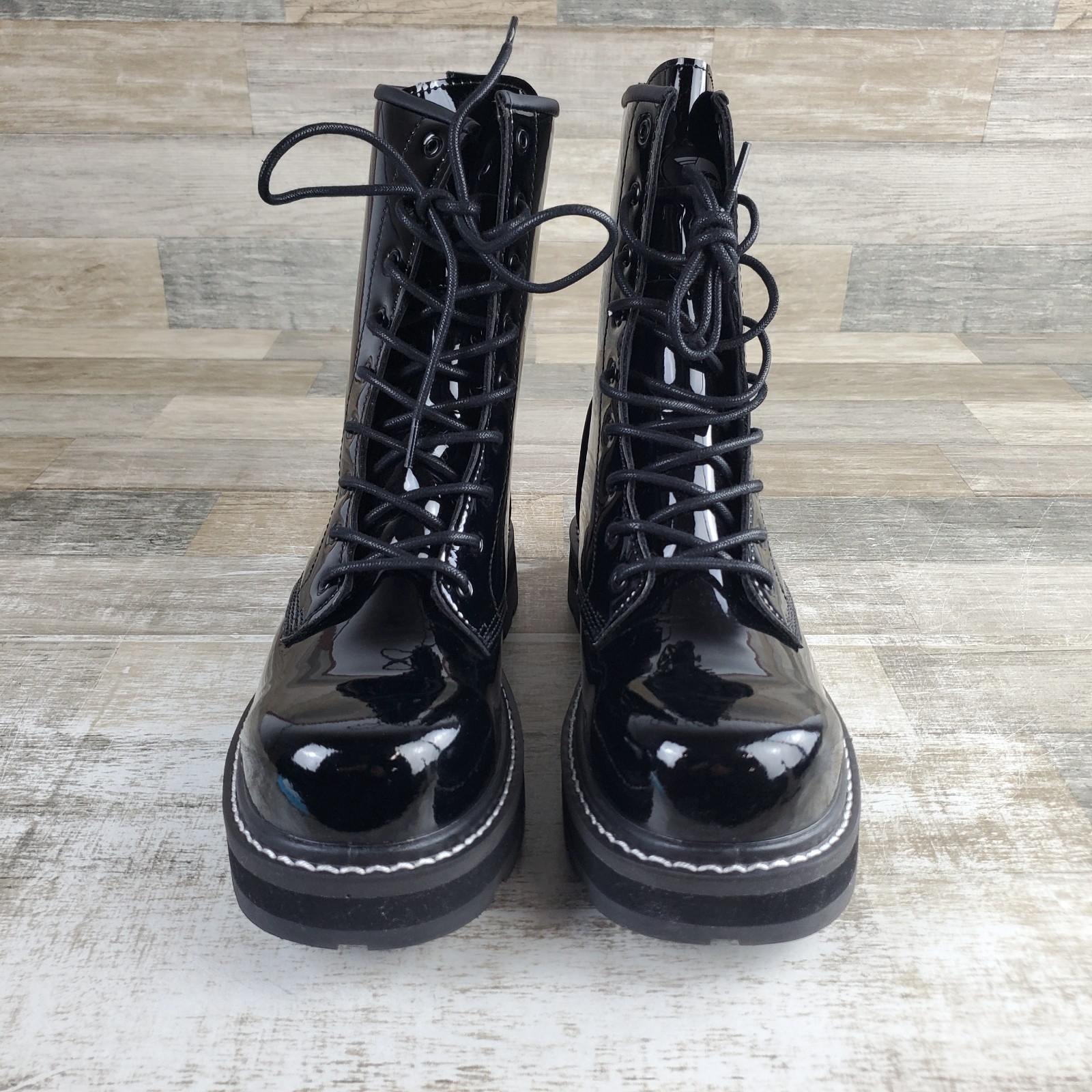 Avenger Fortune Womens Work Boots Sz 9.5 D Black Shiny Patent Leather Lace-Up