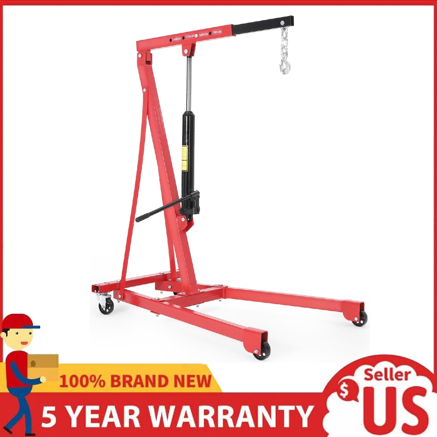 Hydraulic Engine Hoist ,1.5 Ton Portable Cherry Picker Shop Crane Lift 3000 LBS