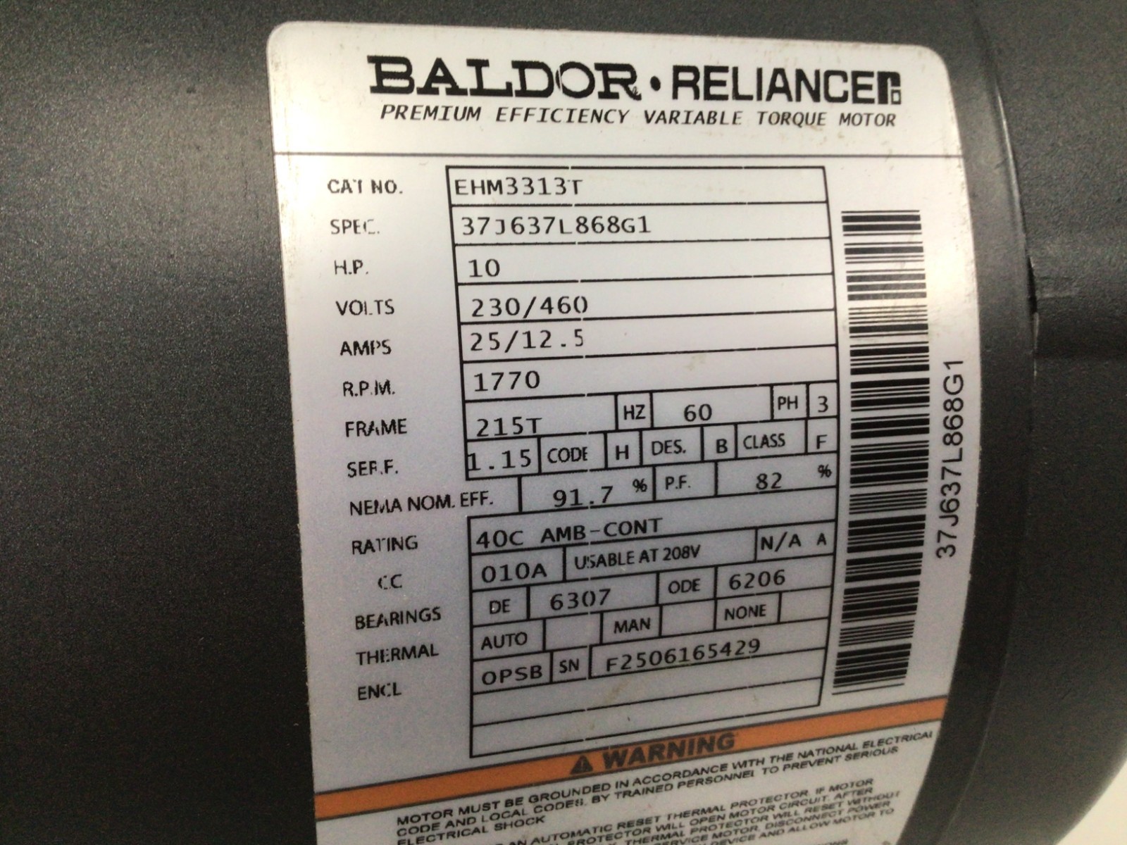 BALDOR EHM3313T General Purpose Motor 10hp 1770rpm, 10 HP, Three-Phase