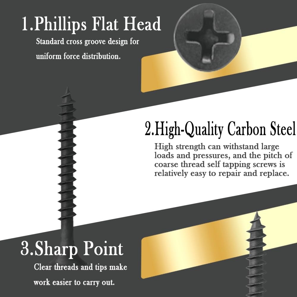 INDPROD Coarse Thread Drywall Screw, #8 x 2-3/8″, x 2-3/8-Inch, Black