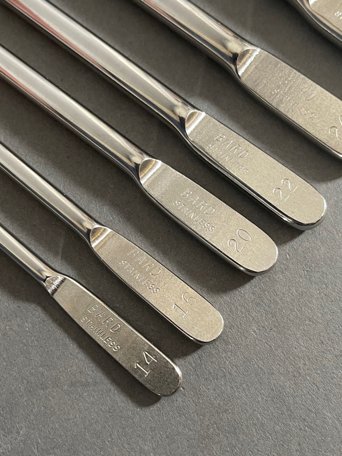 Set of 6 BARD Female Urethral Sounds Set Sz 14, 16, 20, 22, 24, 26 Fr Stainless
