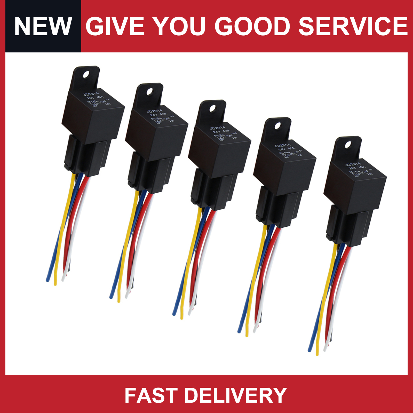 Universal 24V 40A SPDT Car Relay 5 Pin 5 Wires w/ Harness Socket Plug Pack of 5