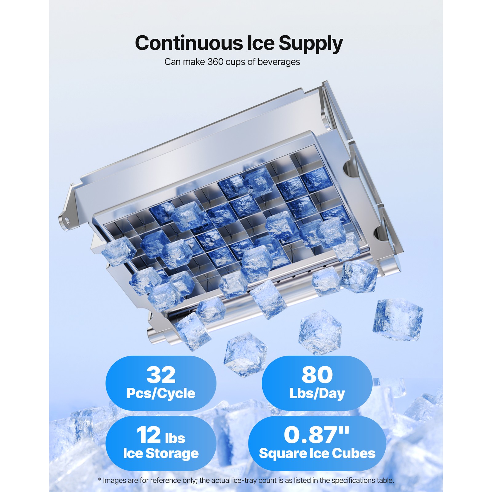 Uimoso Commercial Ice Maker 80lbs/24h with 12Lbs Storage for Bar and Restaurant