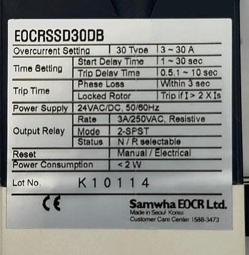 Samwha EOCRSSD30DB Electronic Overload Relay | 3–30A | 24VAC/DC