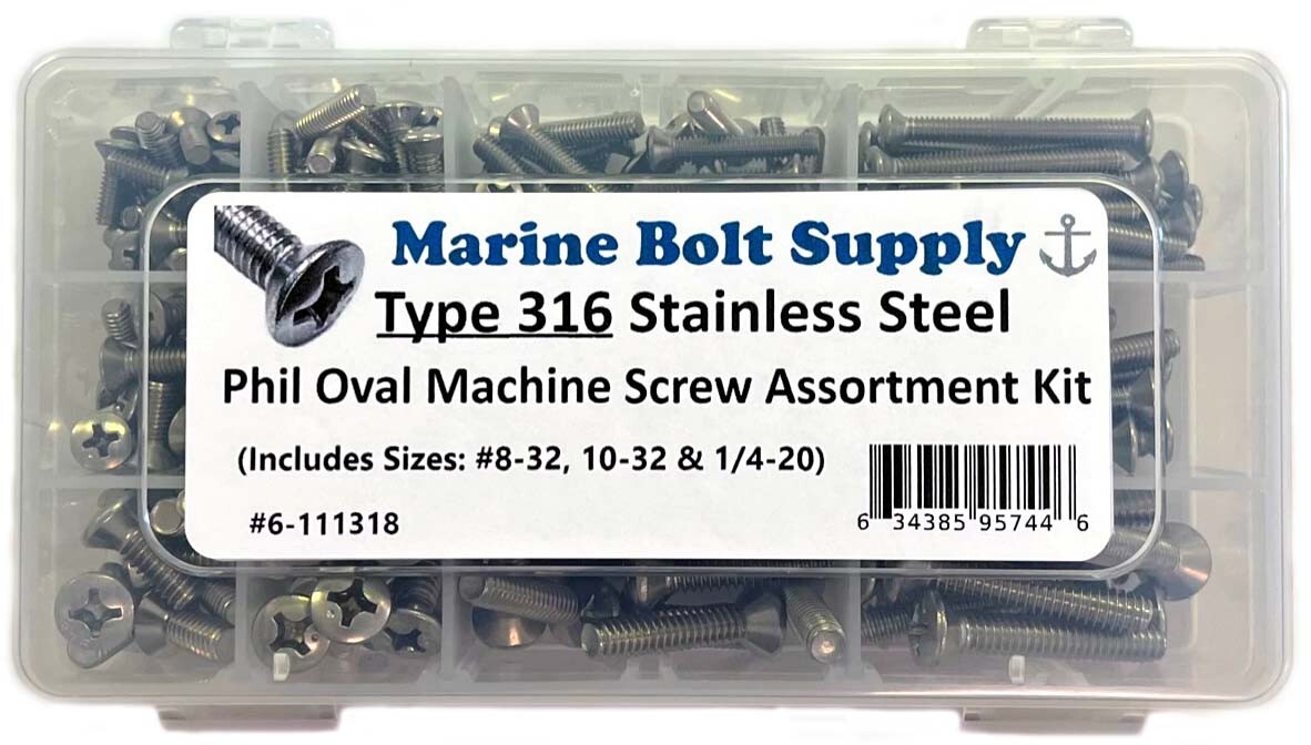 Type 316 Stainless Steel Phillips Drive Oval Head Machine Screw Assortment Kit