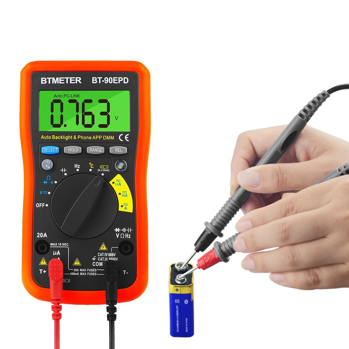 Multimeter Bluetooth 1832°F 5.12MHz 1000V 20A 4000C Auto-Range Data Hold Backlit