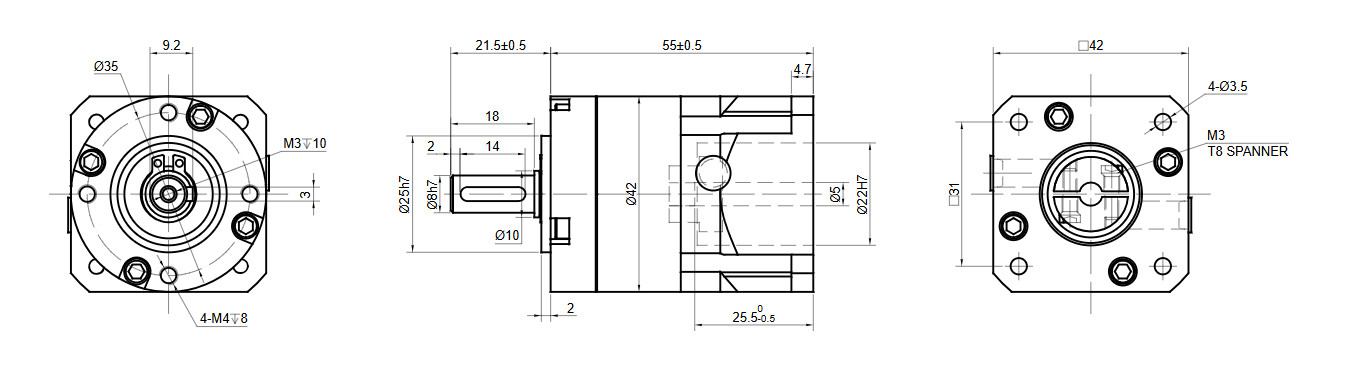 STEPPERONLINE Ratio 5~100:1 Planetary Gearbox Backlash 15~20arc-min for Nema 17