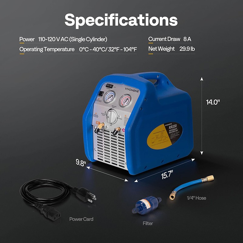 110-120V AC 60Hz 3/4HP Single Cylinder Portable Refrigerant Recovery Machine