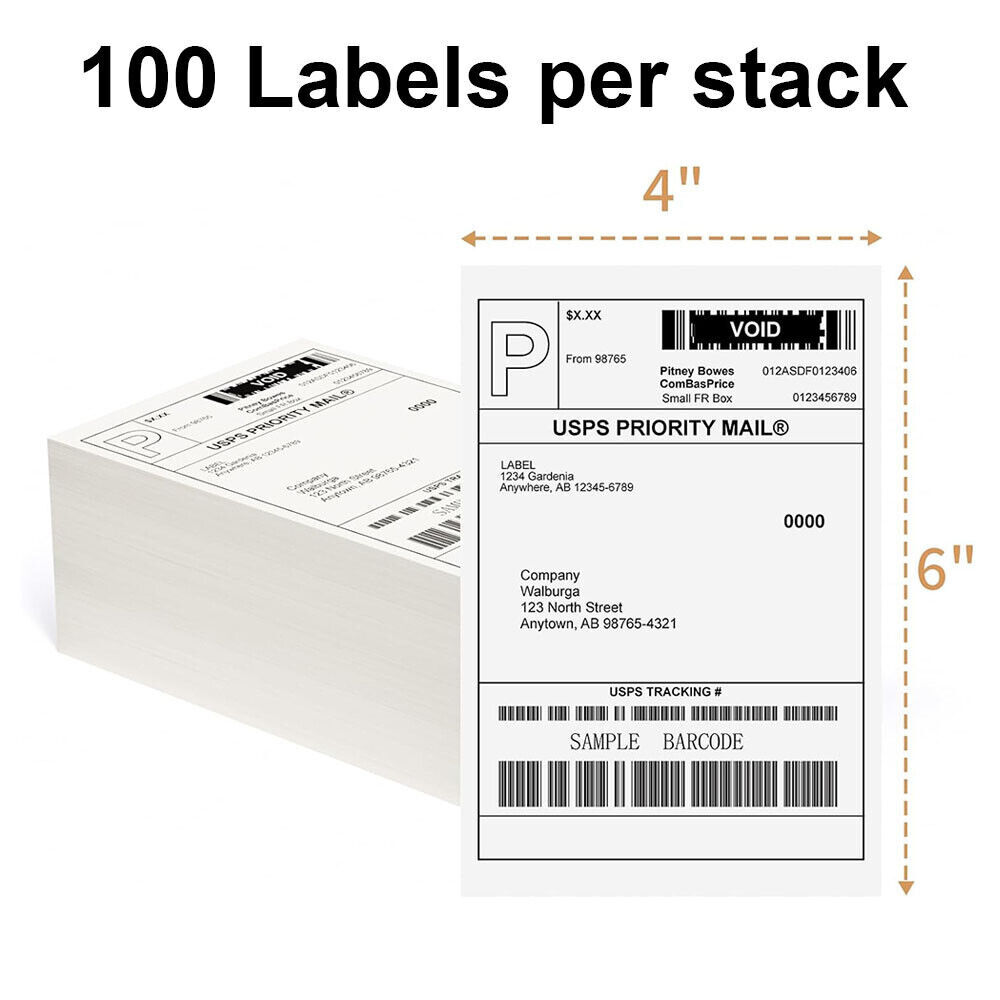 100 4″x6″ Fanfold Direct Thermal Shipping Barcode Labels for Zebra&Rollo Printer
