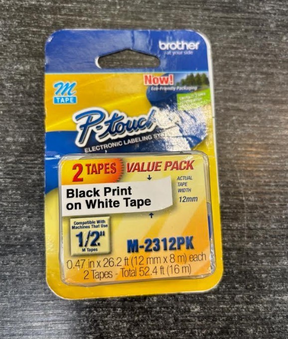 Brother M2312PK 12mm (0.47″) x 26.2 ft. (8m) Black on White 2 Tapes