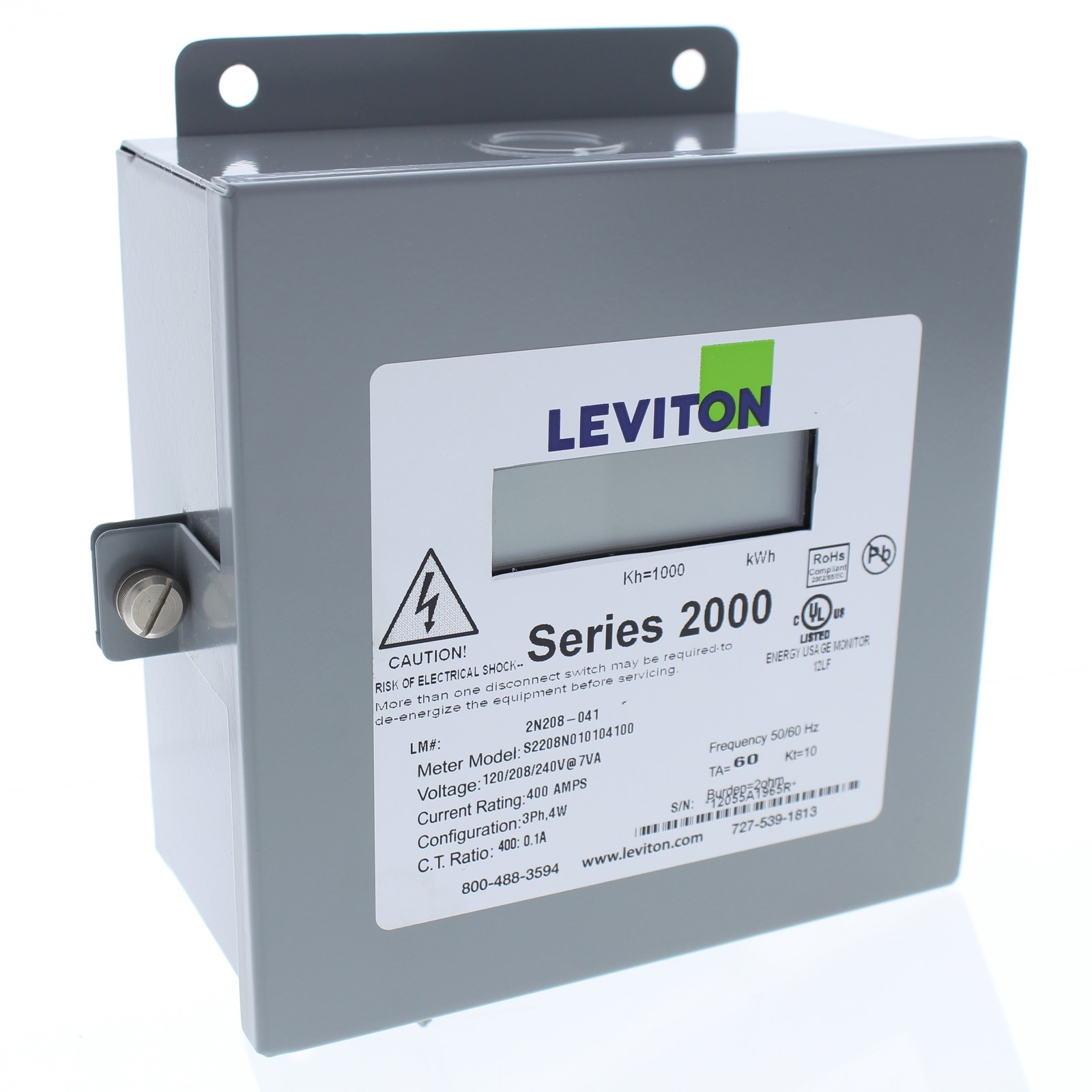 Leviton 2N208-T41 Three Element Meter Series 2000 3P NEMA 1 400A 120/240/208V