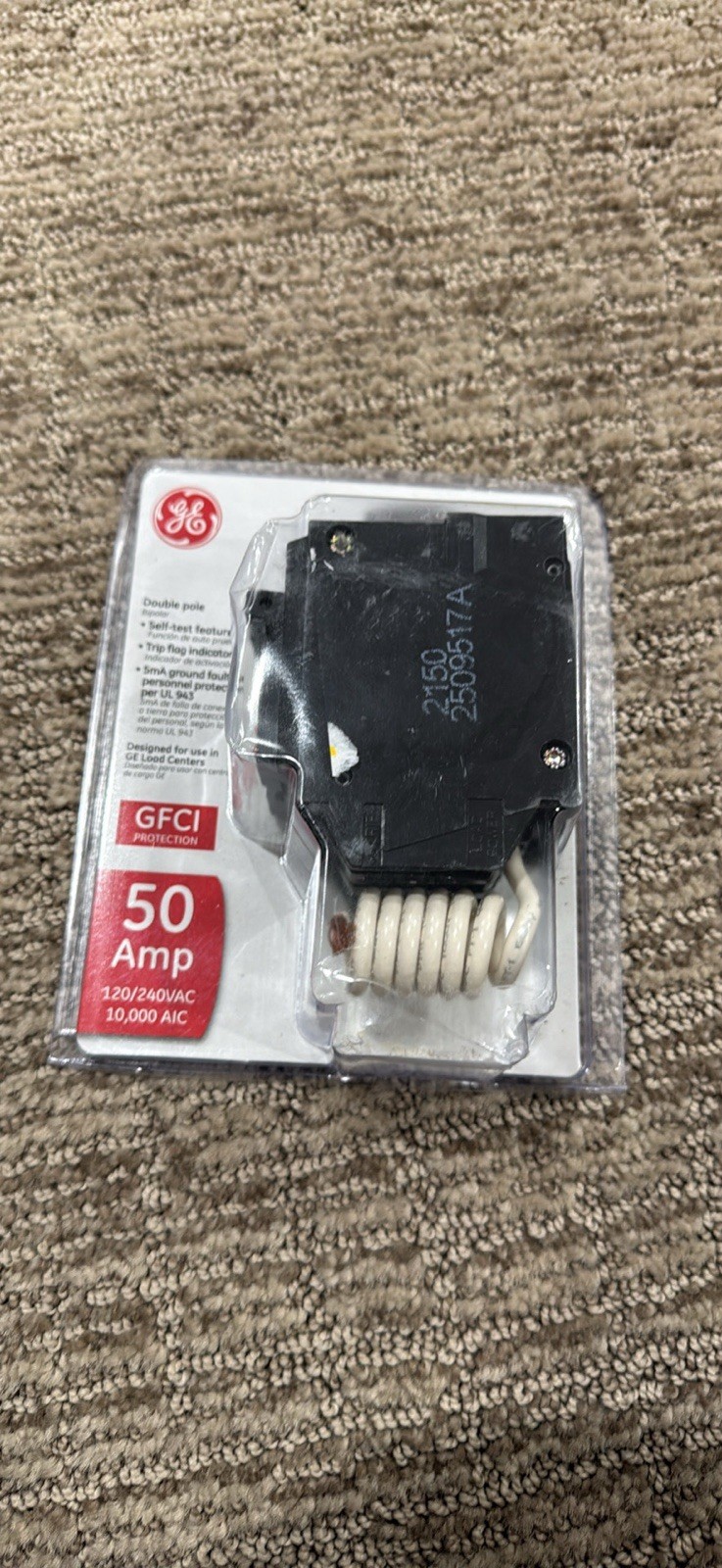 50 Amp 240-Volts Double Pole Ground Fault Breaker with Self-Test
