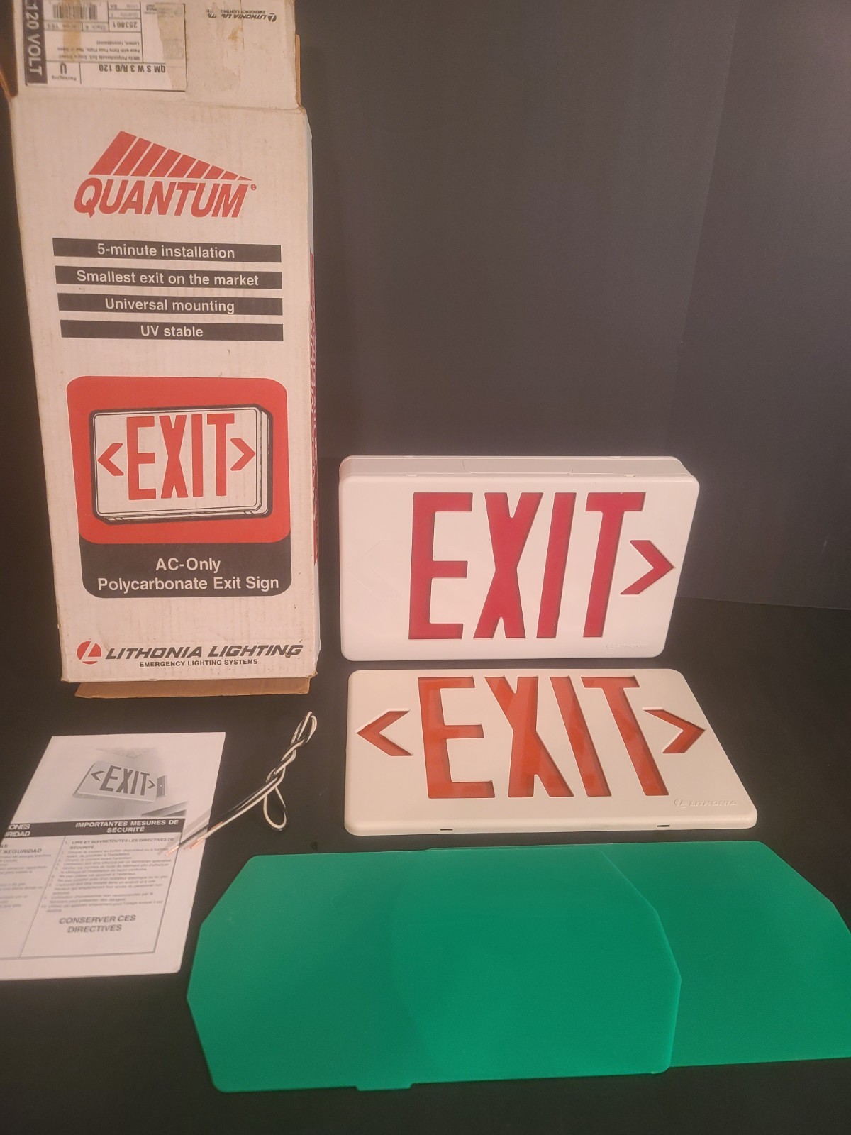 Lithonia Lighting Hardwire RED OR GREEN Emergency EXIT Sign QMSW 3 R /G 120 Volt
