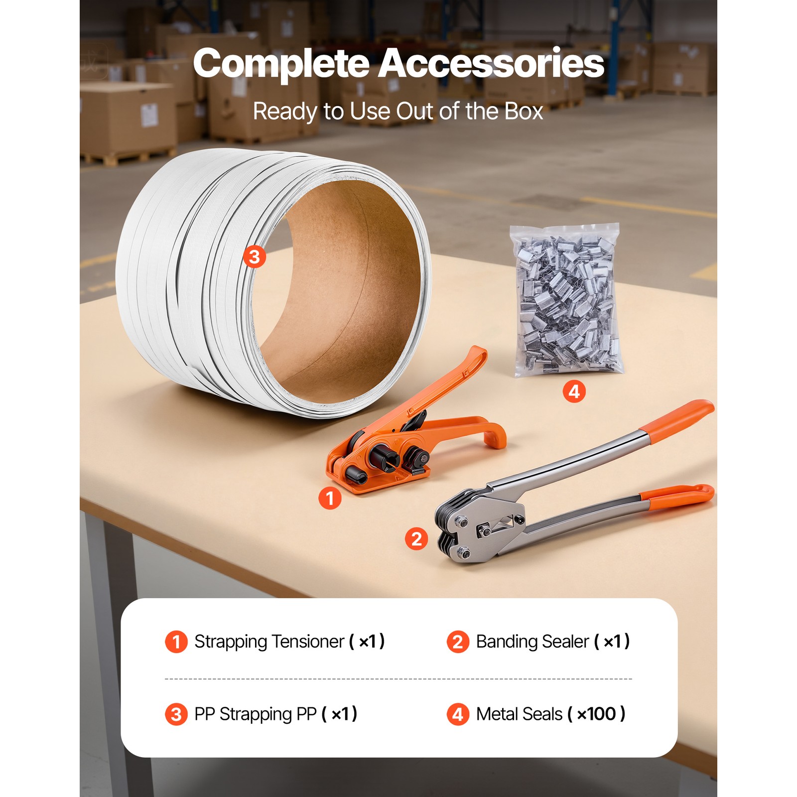 Uimoso Banding Strapping Kit w/ 1/2″ 330 ft PP Strap and 100 Metal Seals, Orange