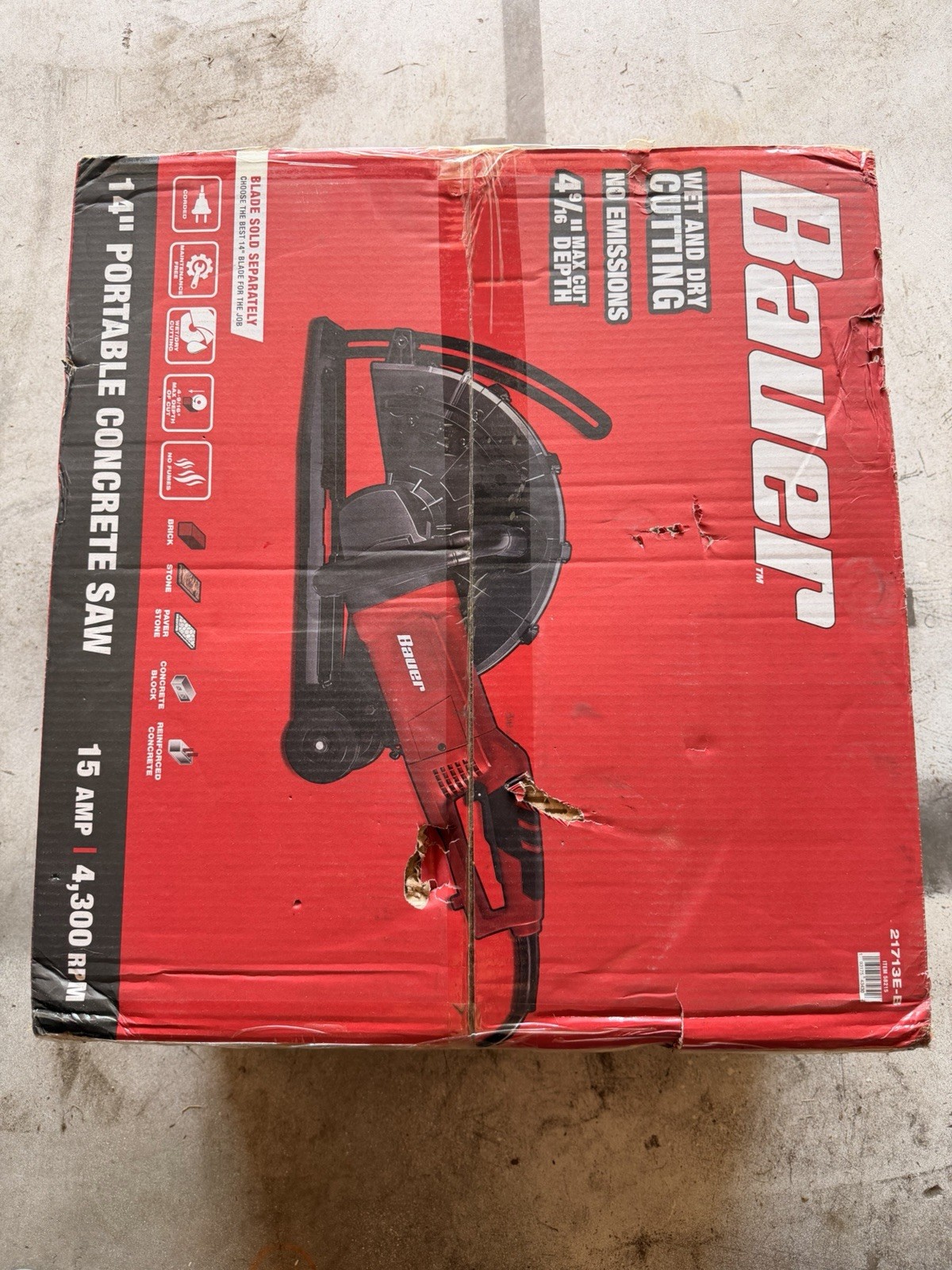 Bauer Electric Handheld Cut-Off Saw Concrete Power Tool 1431E-B 14»