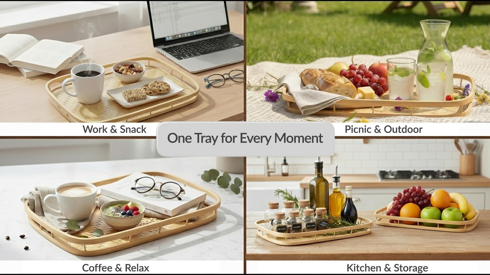 PEMAR Wicker Serving Trays w Standard (16.93″L x 13″W), Natural