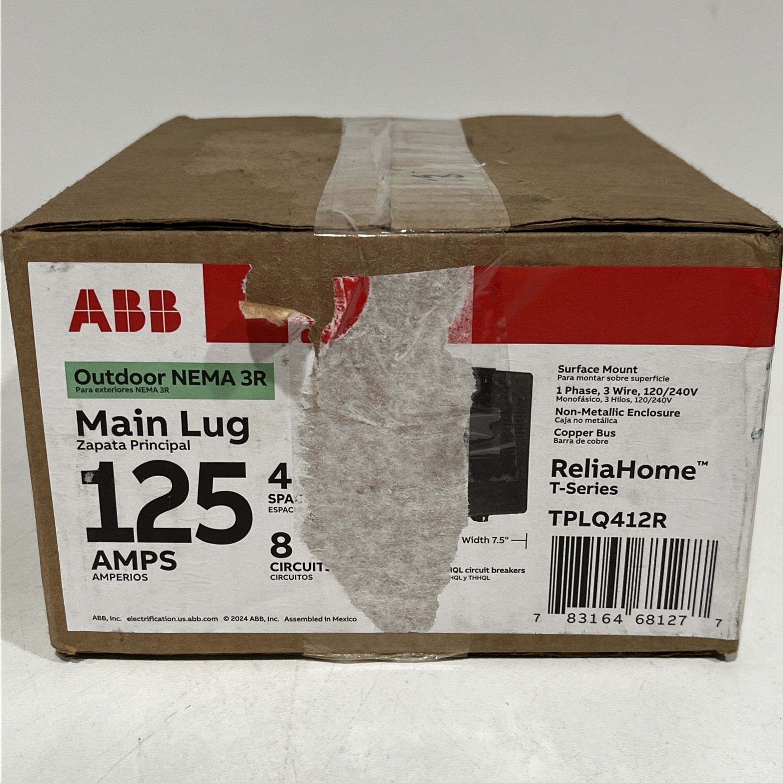NEW!! ABB 125A 4/8 Main Lug Outdoor Non-Metallic Load Center – TPLQ412R