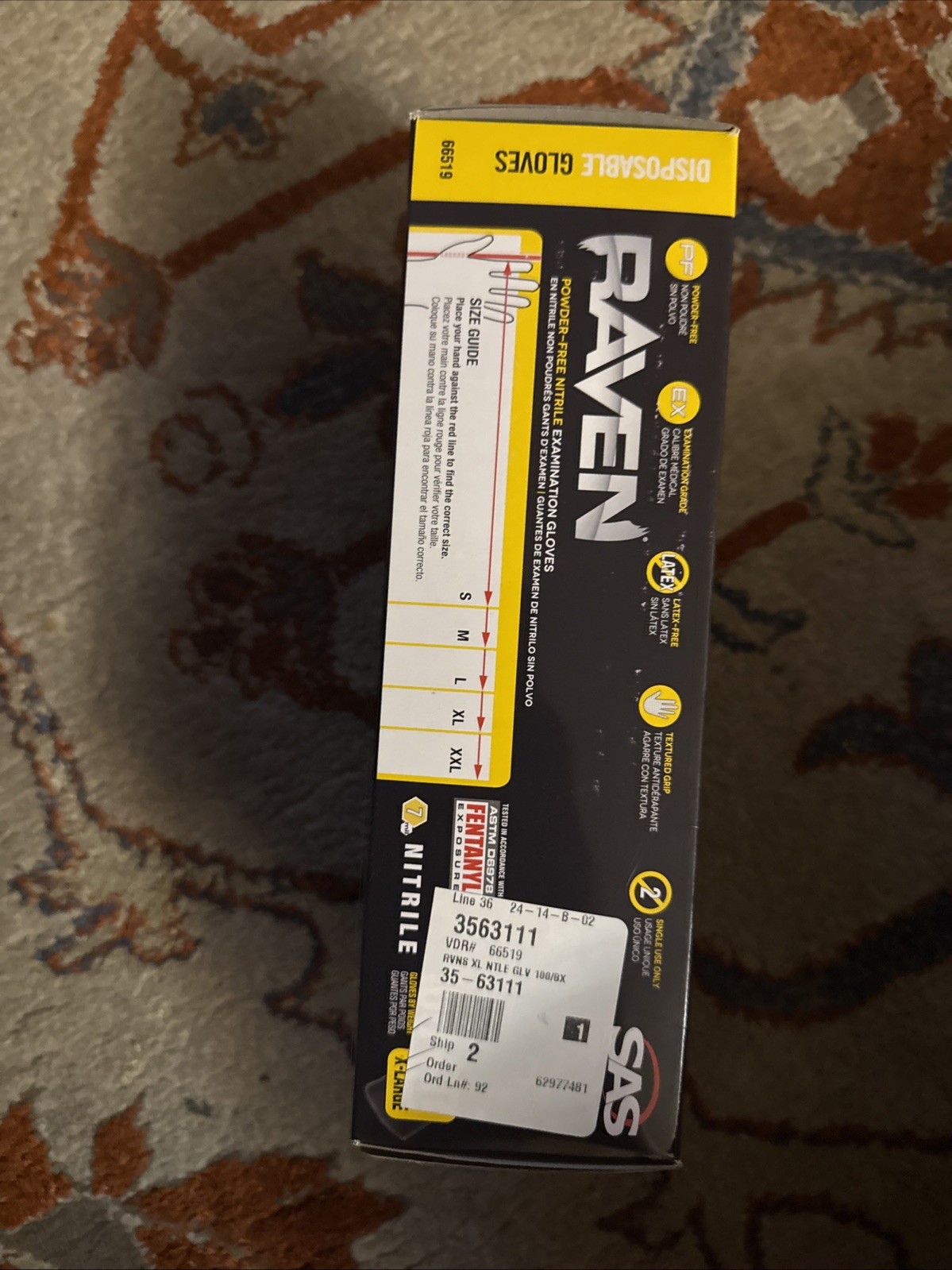 SAS Raven Black Nitrile Gloves Powder Free New 7mil Version (100 Gloves/Box)