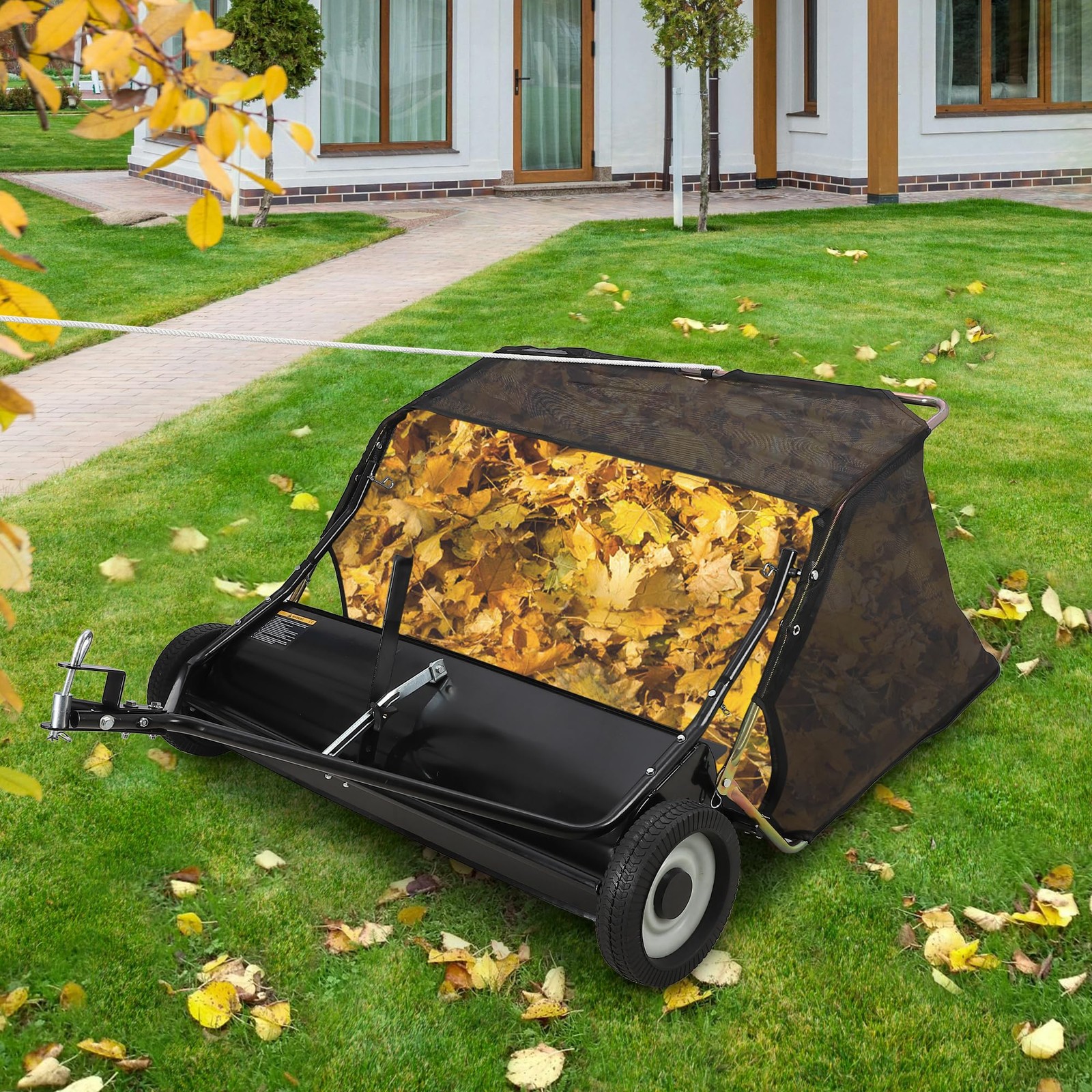 48″ Tow Behind Lawn Sweeper Leaf Collector Sweeper for Lawn Grass Sweeper Hopper
