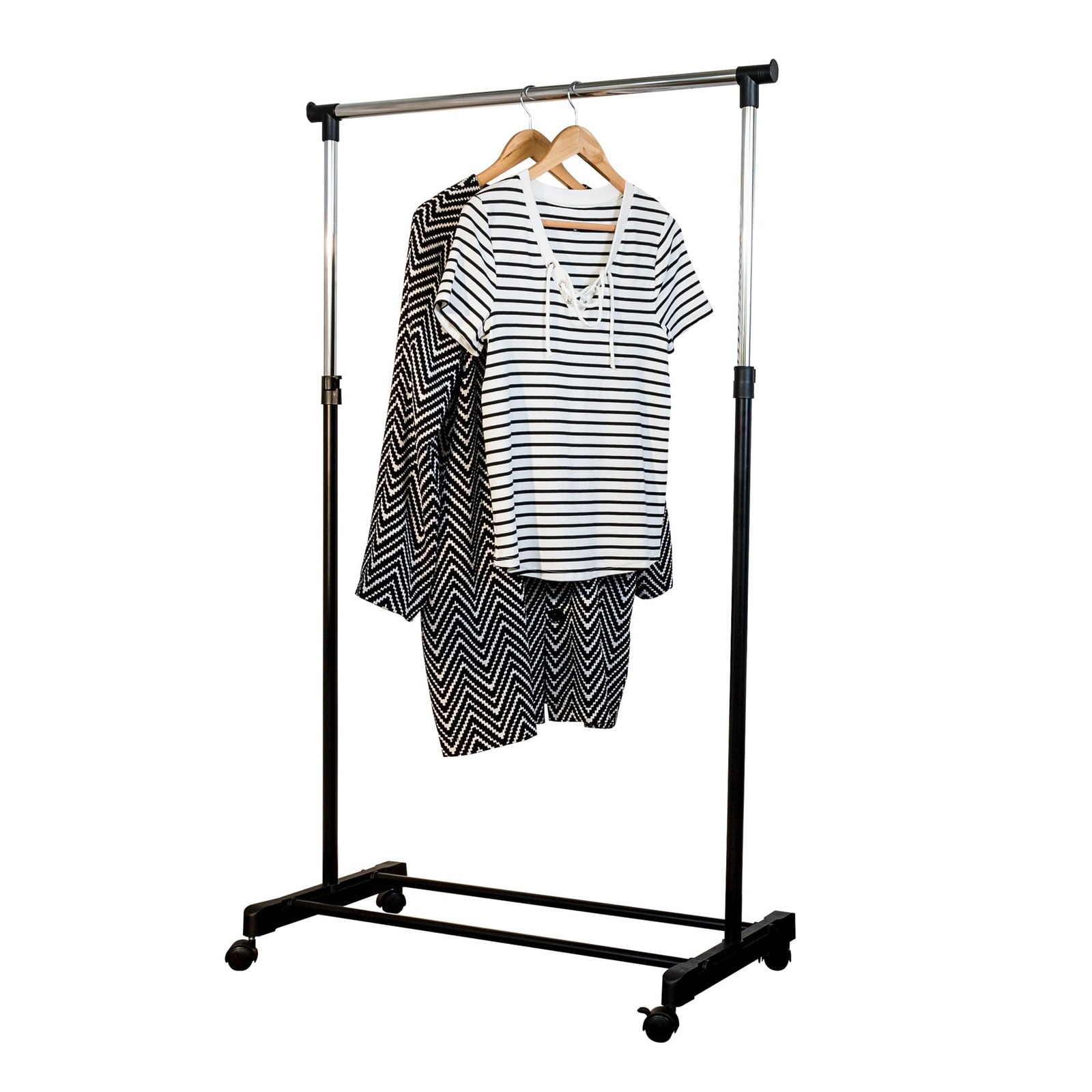 Honey-Can-Do Adjustable Height Rolling Metal Clothes Rack 30 lbs, Chrome