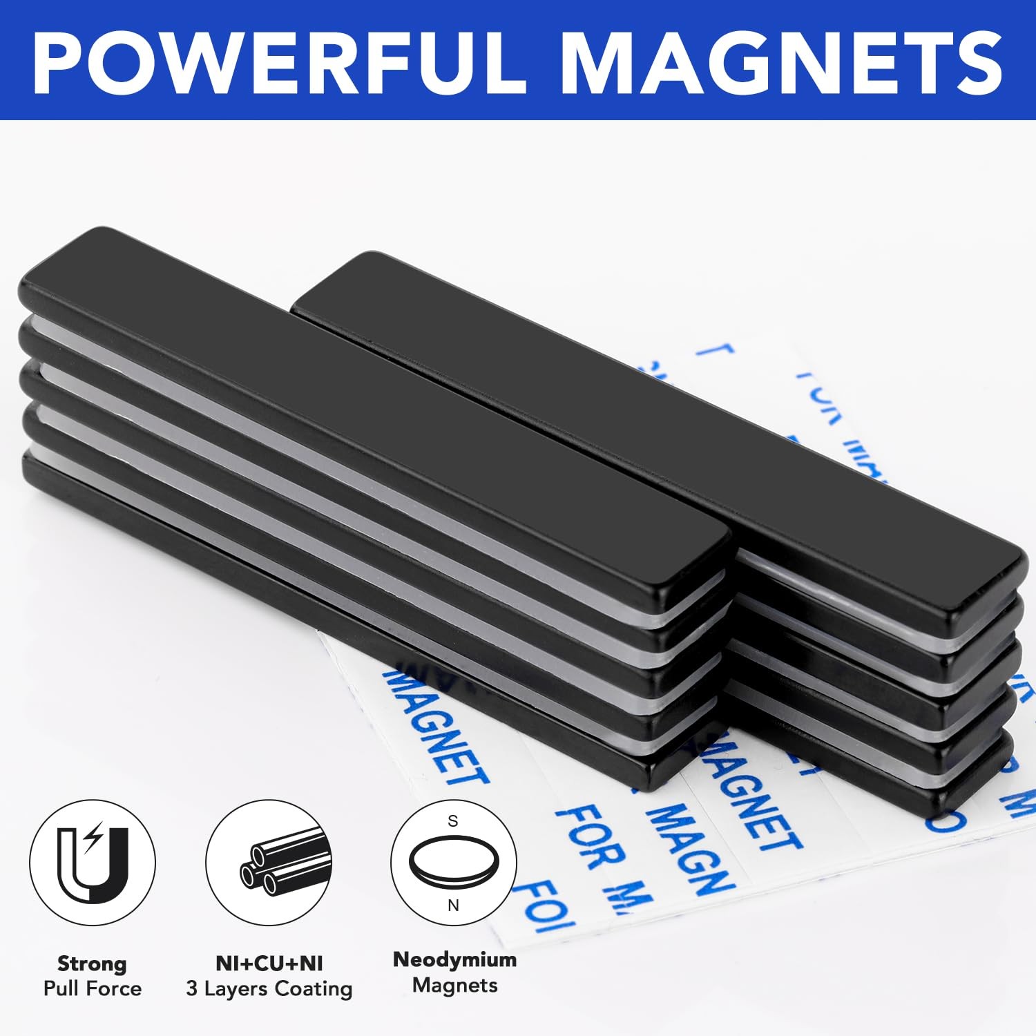 MIKEDE Neodymium Magnets, 5 Pack Black Super Strong Magnets Bar, Waterproof Heav