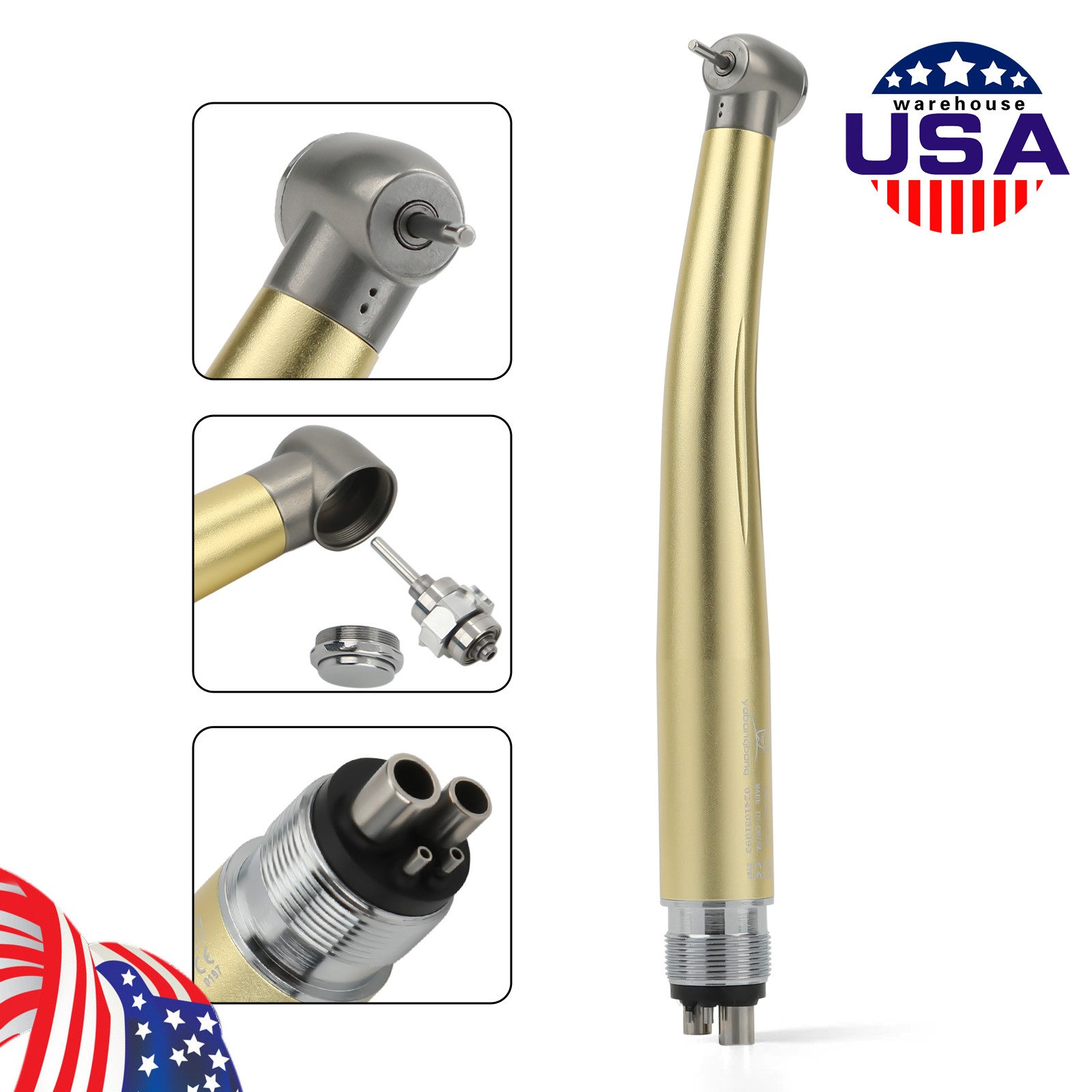 NSK Style Dental High Speed Handpiece Turbine 4 Holes 7 Colors Rotor Golden