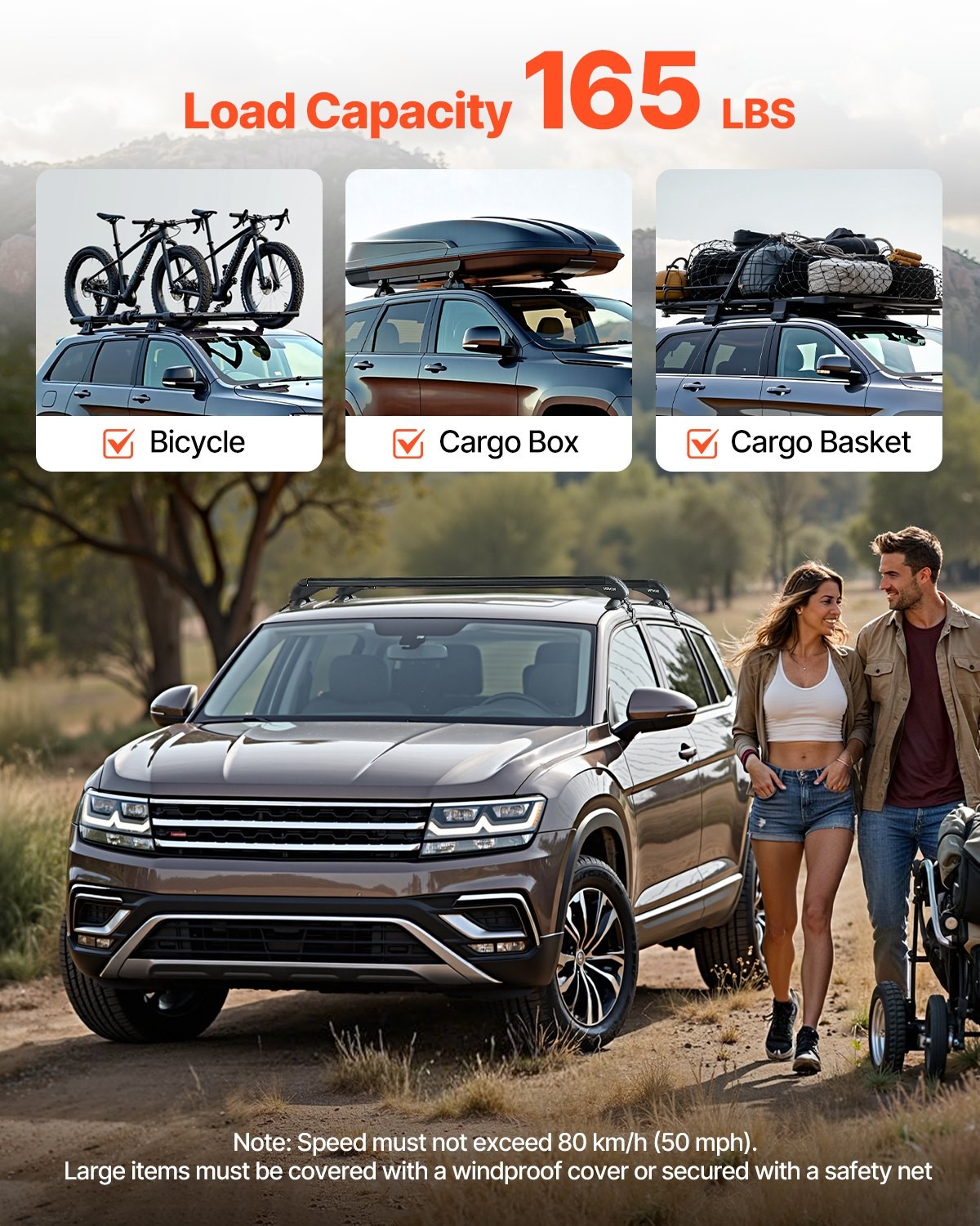 Roof Rack Cross Bars, Universal Fit for Naked Roofs Without Raised Rails/Flush R