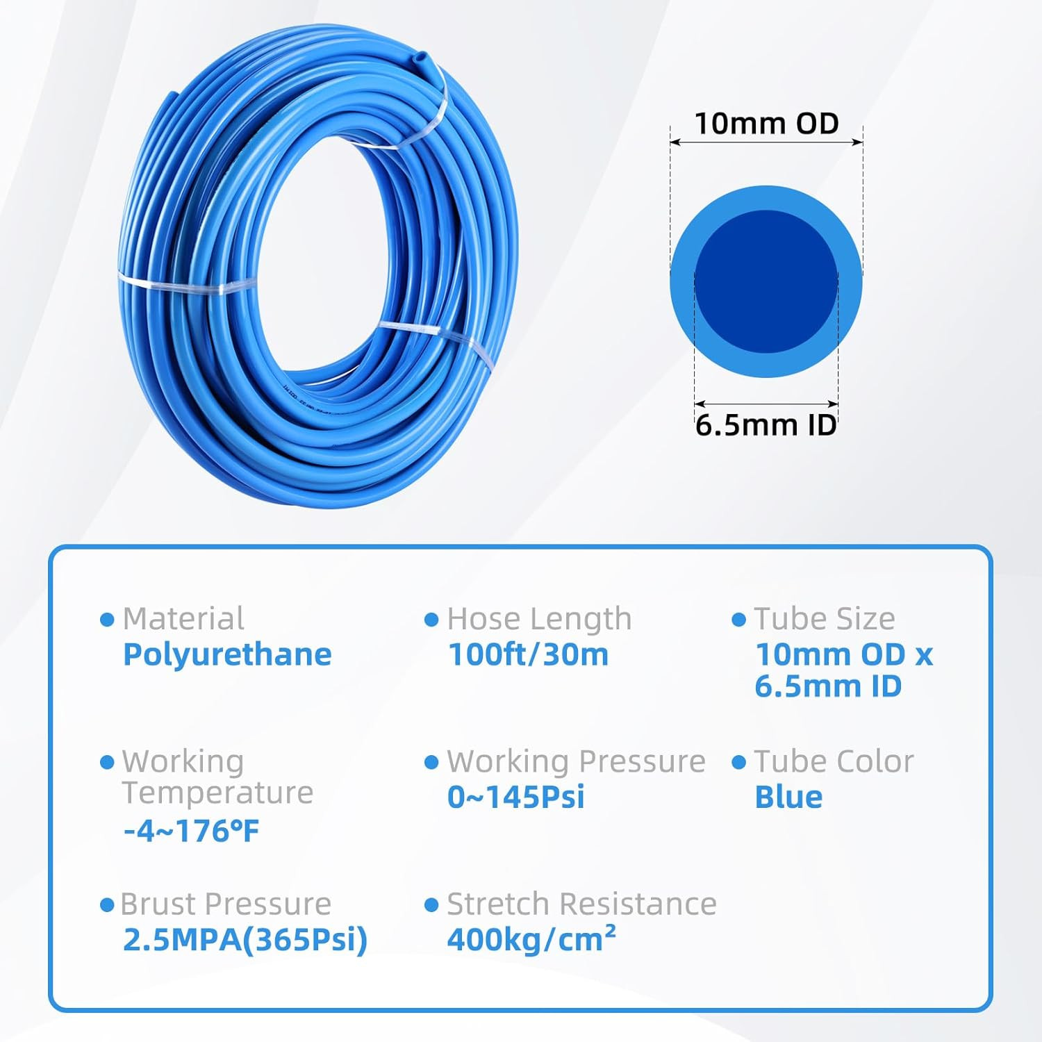 100Ft 10Mm OD 6.5Mm ID Polyurethane PU Air Hose Pipe Tube Kit – Air Line Tubing