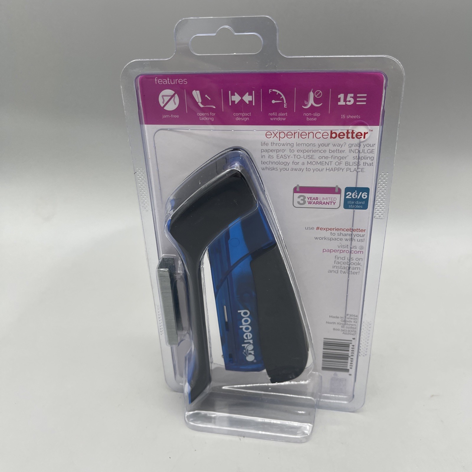 Paper Pro Compact Classic No Effort, One Finger Stapler Blue Brand New