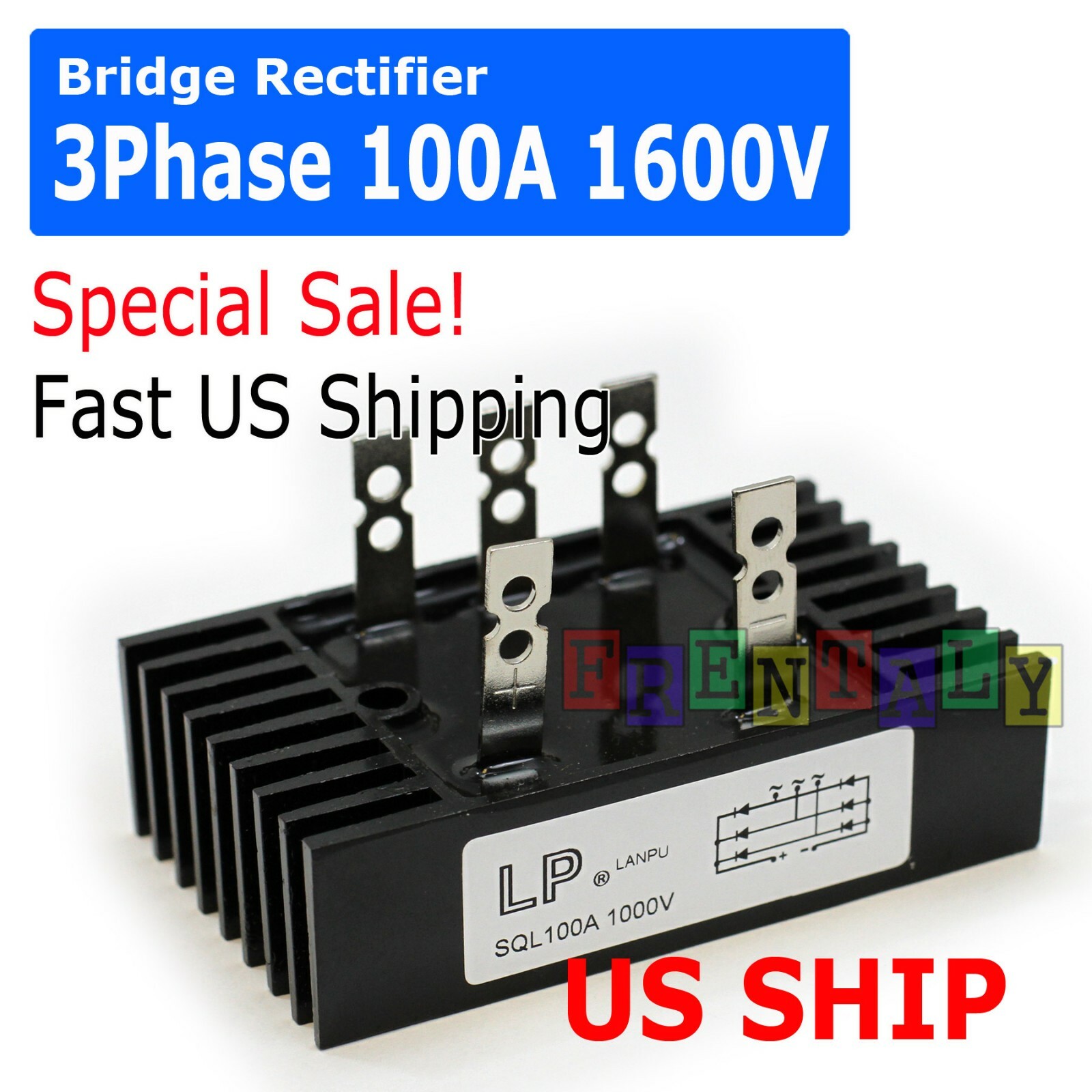 Amico SQL 100A Amp 1000V 3 Phase Diode Metal Case Bridge Rectifier TS