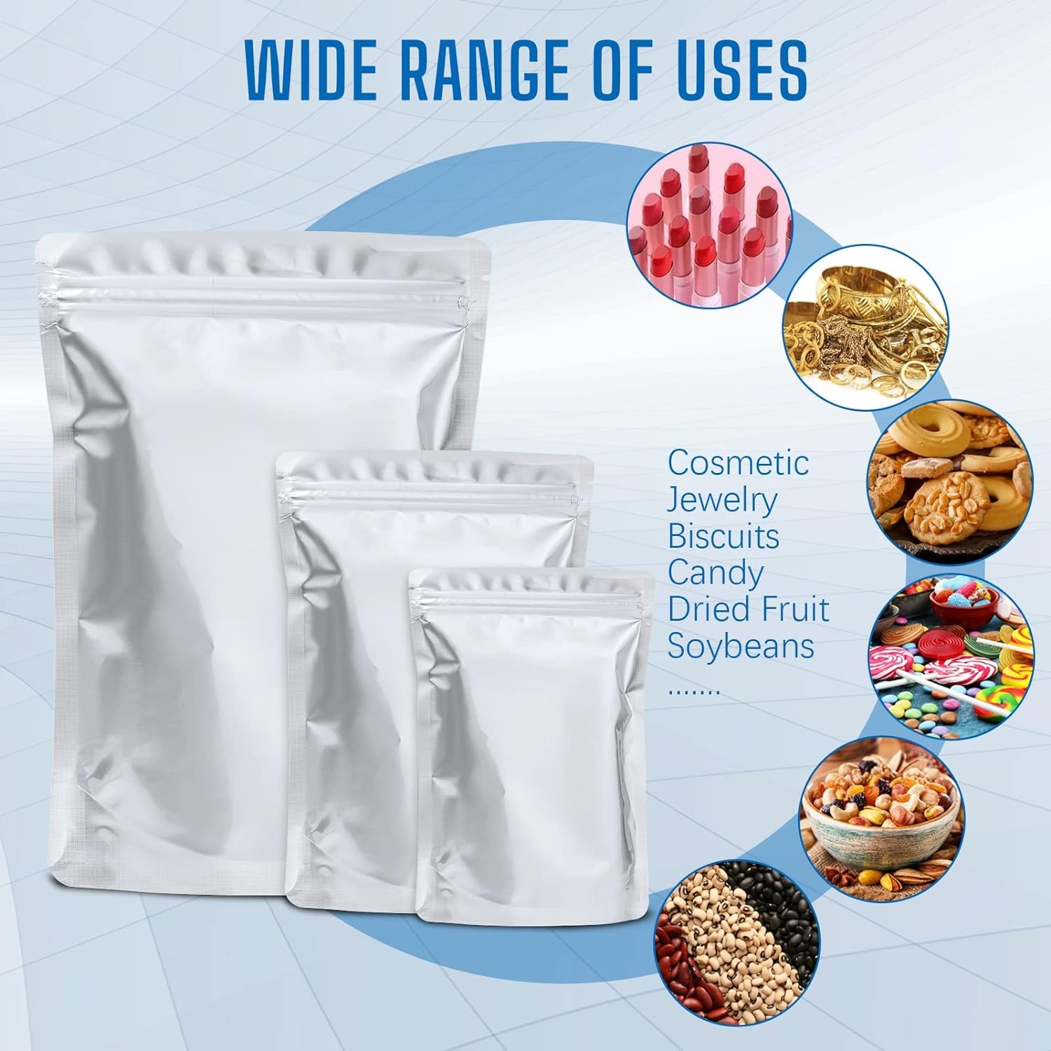 50/100 Mylar Stand-Up Food Storage Bags Resealable 9mil w/300cc Oxygen Absorbers