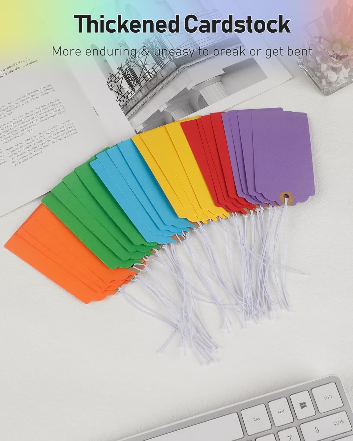 Uniclife 72 Pcs Blank Shipping Tags with Elastic 4.7″ x 2.36″, Rainbow Colors