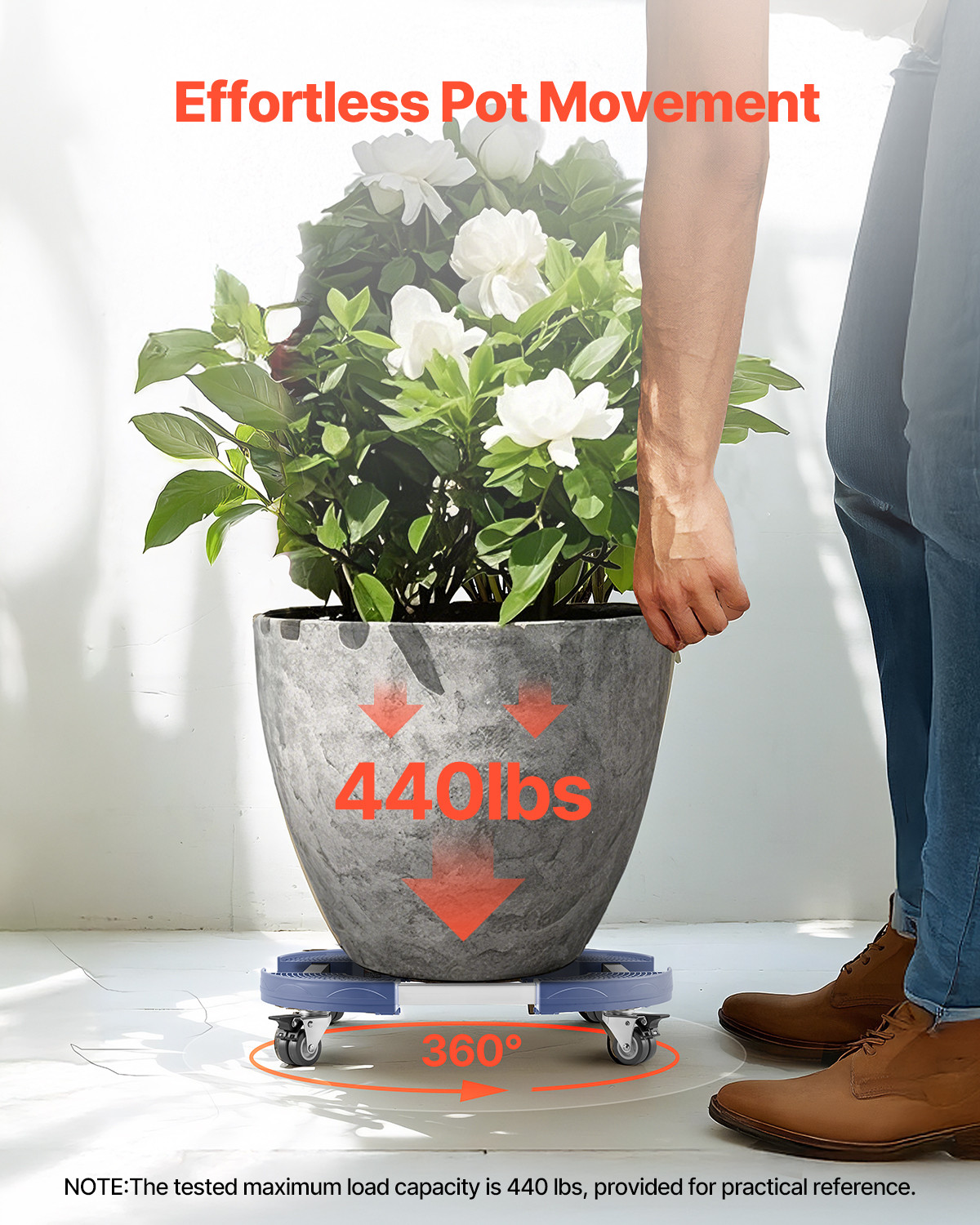 VEVOR Round Trash Can Dolly 15-22.8 in Adjustable Plastic Bin Dolly 400lbs Heavy