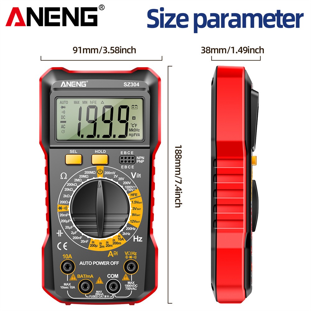 Portable Digital Multimeter AC DC Voltmeter Ammeter Ohmmeter Volt Tester Meter