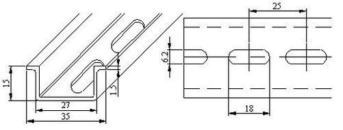New DIN Rail Slotted Steel, Pre-Cut 35mm x 15mm, 450 mm (~18 (17.7) Inch) Long